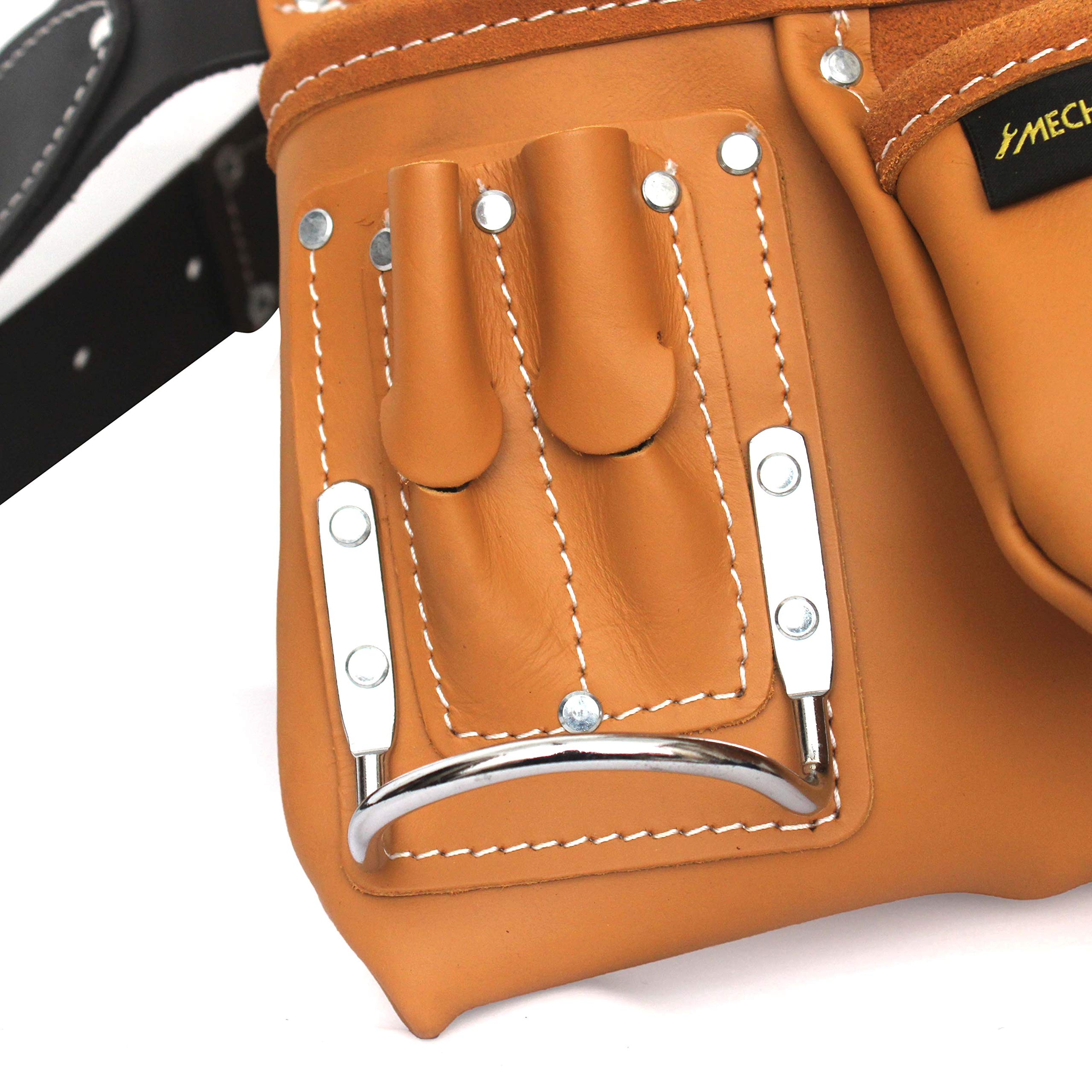 Heavy Duty Leather Tool Belt with 12 Pockets - Hammer Holder, Knife Sheath, Pencil & Marker Pockets, Measuring Tape Loop - Perfect for Construction, Carpentry, DIY & Home Improvement Projects
