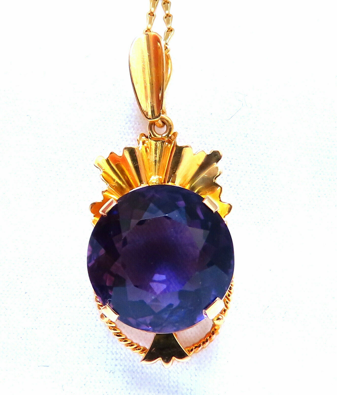 20ct Natural Round Amethyst Vintage Pendant Necklace - 18K Gold Plated Jewelry for Women, Gift for Her, Birthday, Anniversary, Wedding, Valentine's Day