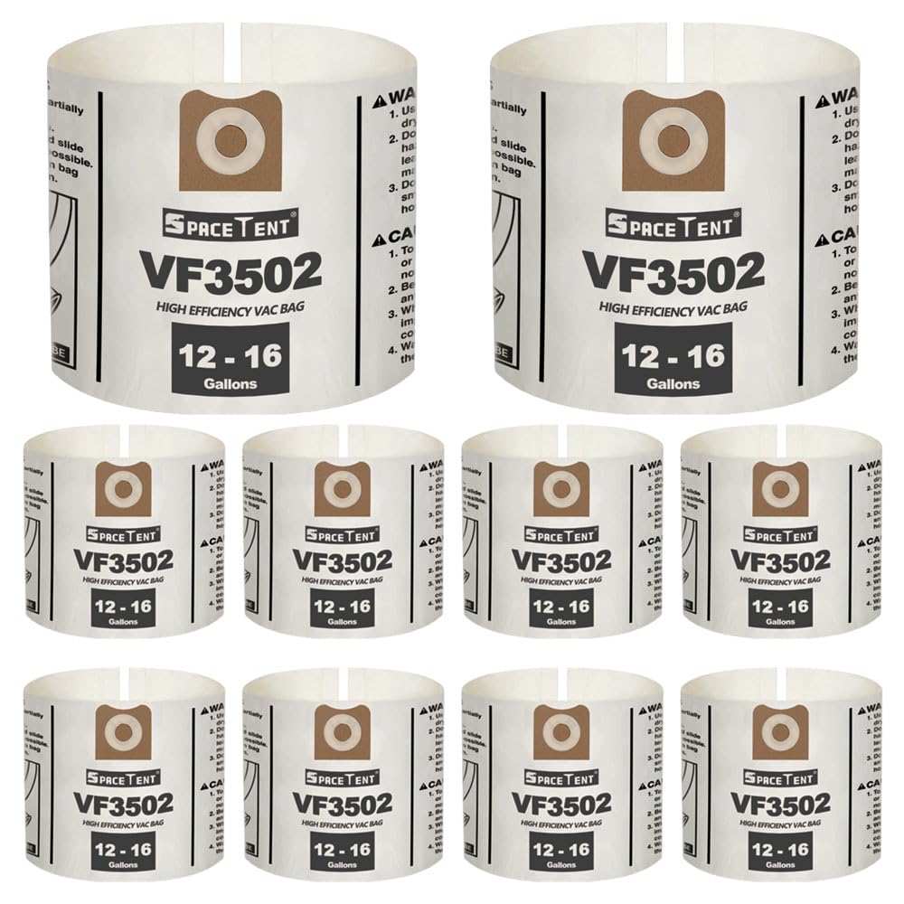 VF3502 Shop Vac Bags - 10 Pack, Compatible with RIDGID 12/14/16 Gallon Vacuums (Model 23743), Size A Replacement Vacuum Bags - Ideal for Dust Collection in Workshops, Construction Sites & Home Cleaning