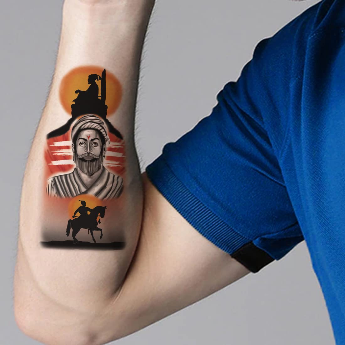 Shivaji Maharaj Temporary Tattoo - Waterproof Fake Body Art for Men & Women - Perfect for Indian Festivals, Cultural Events and Costume Parties