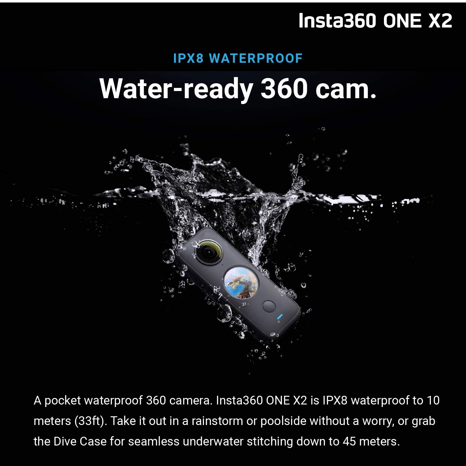 Insta360 ONE X2 360° Action Camera with 5.7K Touchscreen - Waterproof 360° Video & 18MP Photos, Steady Cam Mode, InstaPano | Perfect for Vlogging, Travel Adventures & Sports Recording | Includes Selfie Stick & 128GB SD Card (3-Piece Bundle)