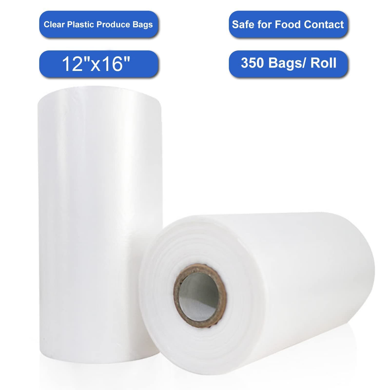 LabelMore Clear Plastic Produce Bags on Roll - 350 Count (12x16 Inch) | Food Storage Bags for Bread, Vegetables, Fruits & Meat | Perfect for Grocery Stores, Farmers Markets & Home Kitchen Organization