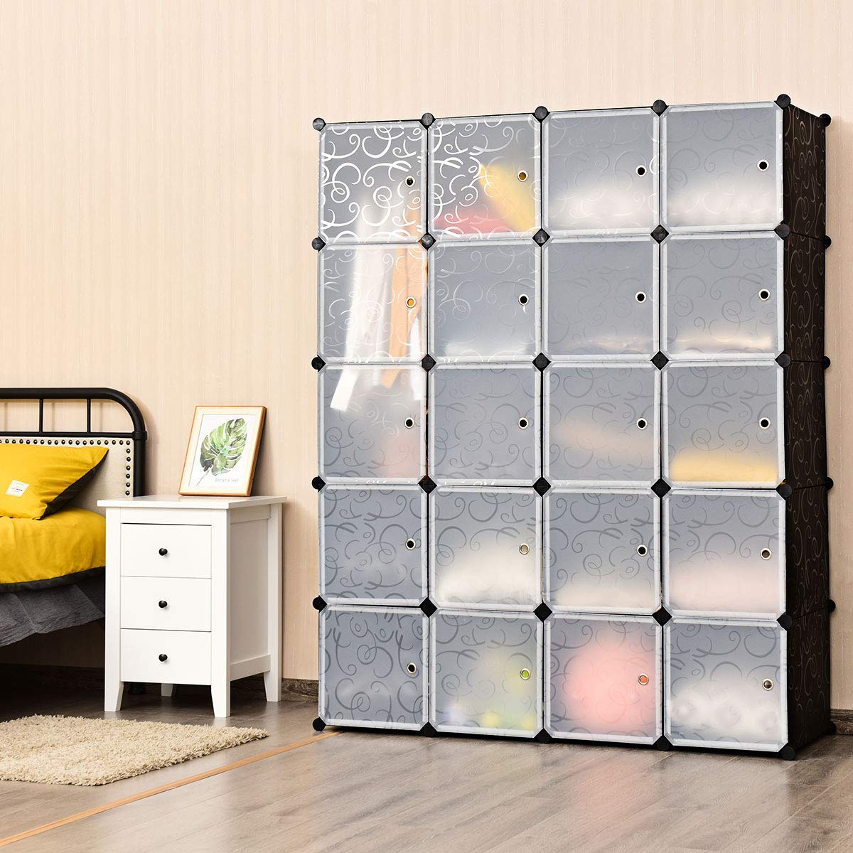 Tangkula 20-Cube Storage Organizer | DIY Plastic PP Modular Bookcase with Doors | Closet Cabinet & Large Shelving Unit for Bedroom, Living Room, Office | Perfect for Home Organization & Display Storage