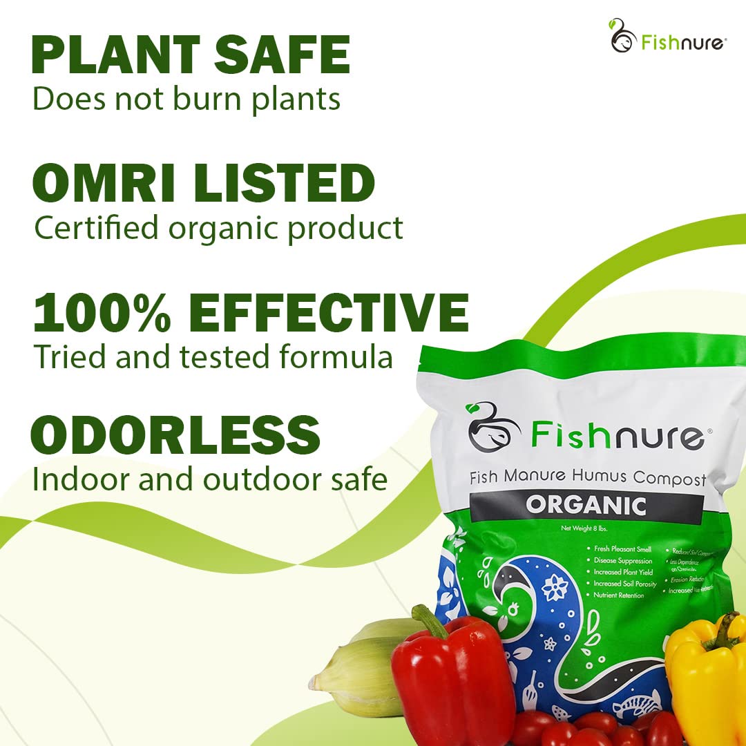 Organic Fish Compost Fertilizer 32 lbs (4 Pack) - Natural Plant Food for Indoor & Outdoor Plants, Gardening Essentials - Perfect for Houseplants, Vegetables, Flowers & Lawn Care