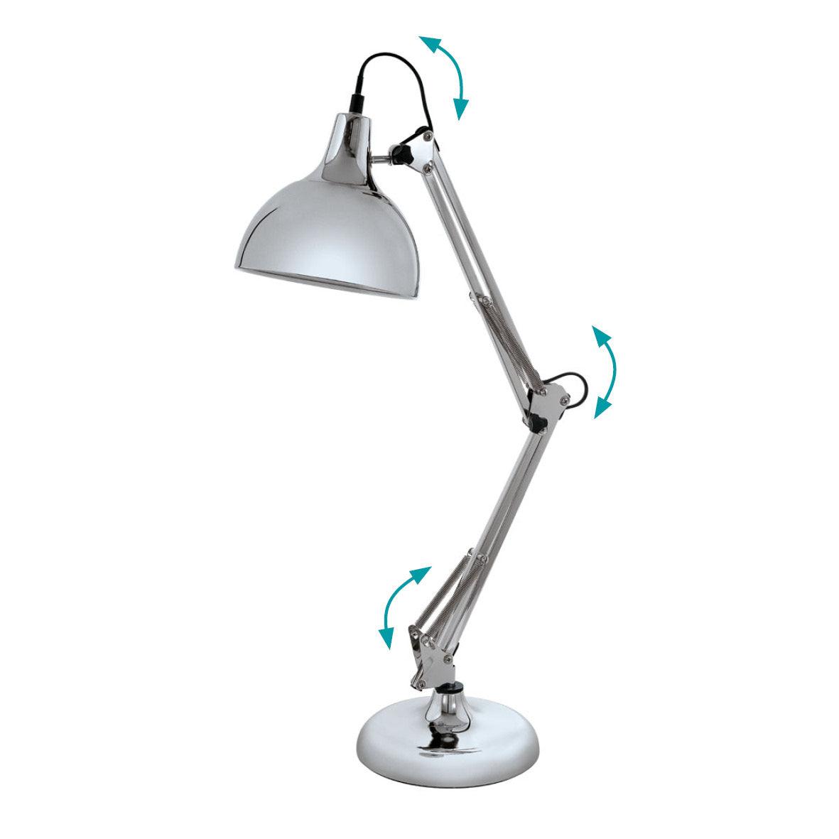 Eglo Borgillio Silver Adjustable Desk Lamp - Modern LED Task Light for Home Office, Study & Reading - Dimmable Work Light with Flexible Gooseneck