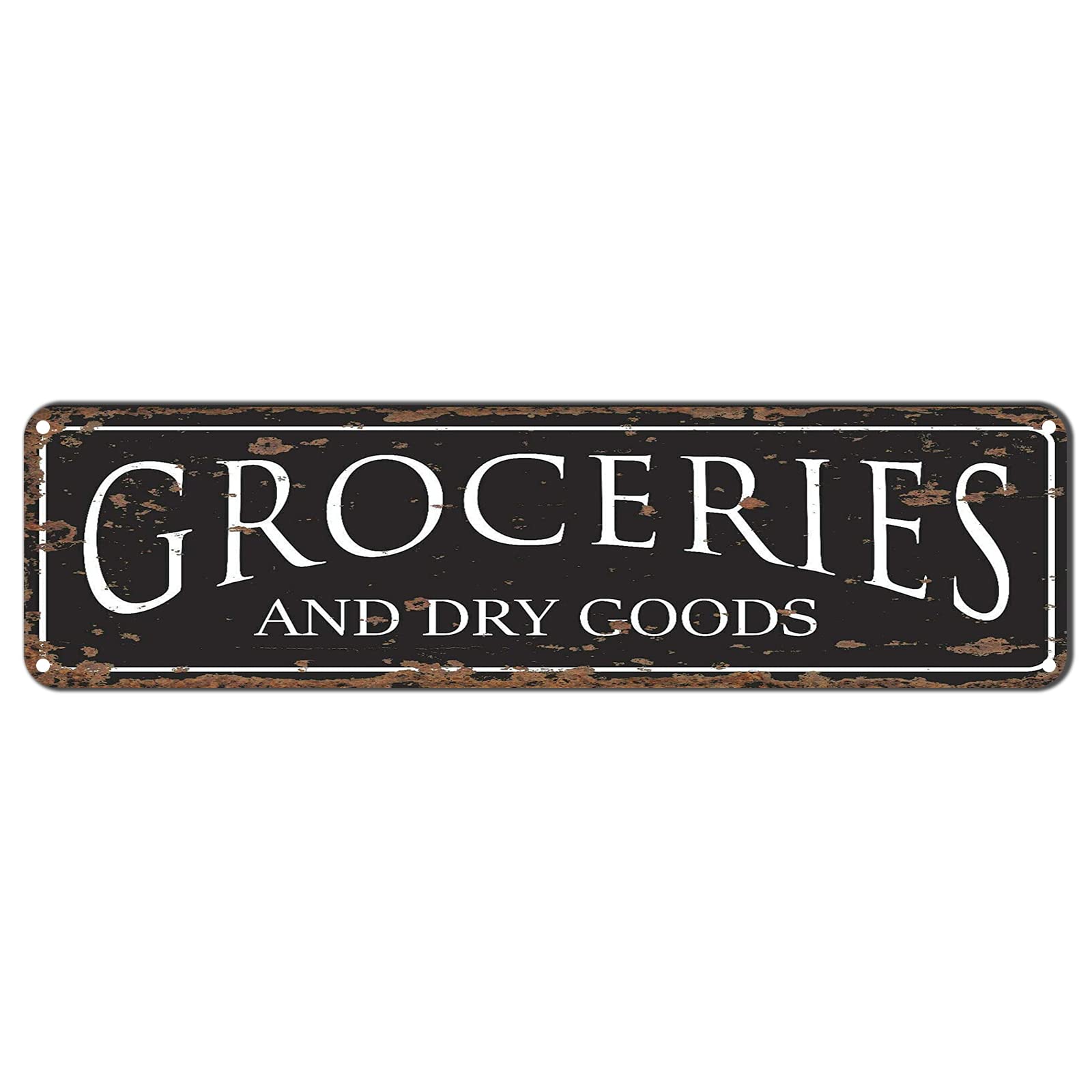 Vintage Groceries & Dry Goods Tin Sign - 4x16 Inch Retro Wall Decor for Bar, Restaurant, Kitchen & Man Cave - Perfect for Home, Office & Commercial Spaces
