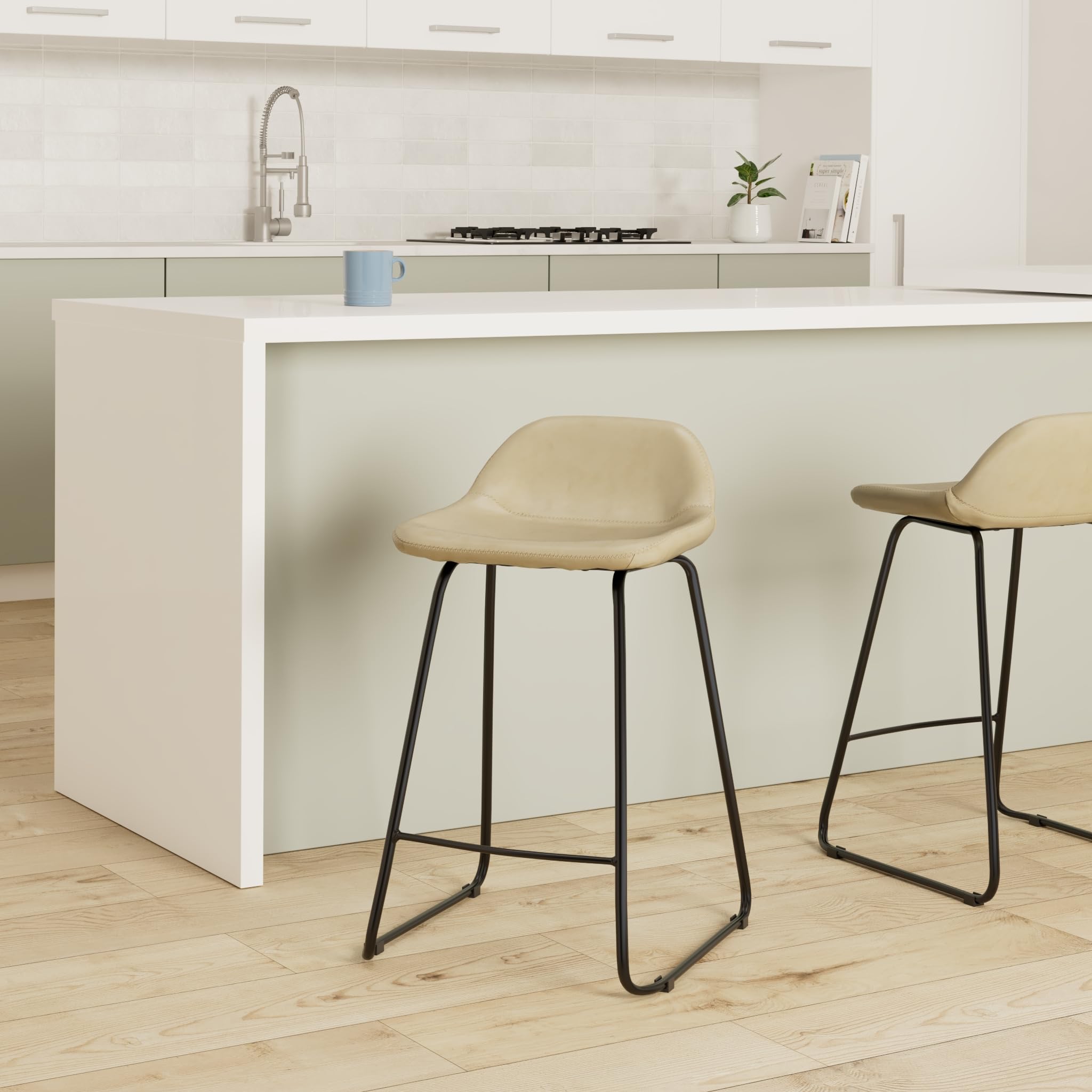 Cortesi Home Ava Counter Stools Set of 2 - Modern Grey Bar Stools for Kitchen Island, Breakfast Bar & Dining Counter - Adjustable Height & Comfortable Seating