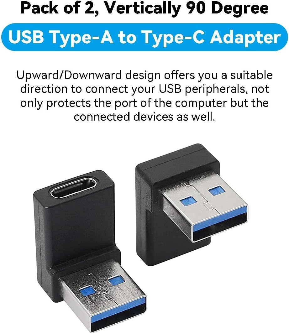 Herfair 2 Pack USB-C to USB 3.1 Adapter 10Gbps - for MacBook, Laptop, Phone - Left/Right Angle