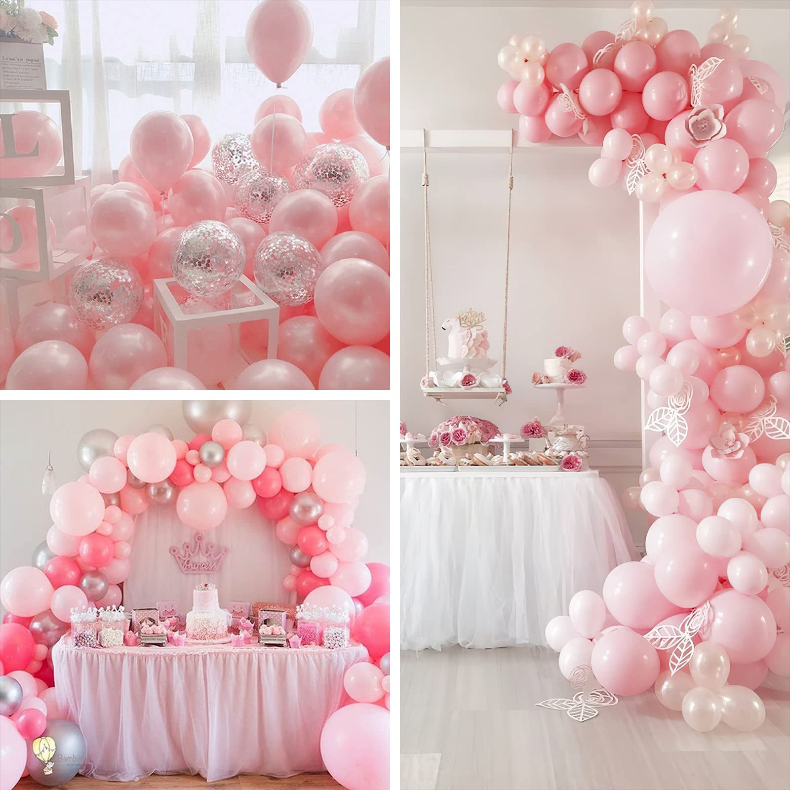 PartyWoo 60-Pack Pink & White Balloons Set with Silver Metallic & Confetti - Latex Balloons for Birthday Party Decorations, Baby Showers, Bridal Showers & Anniversary Celebrations