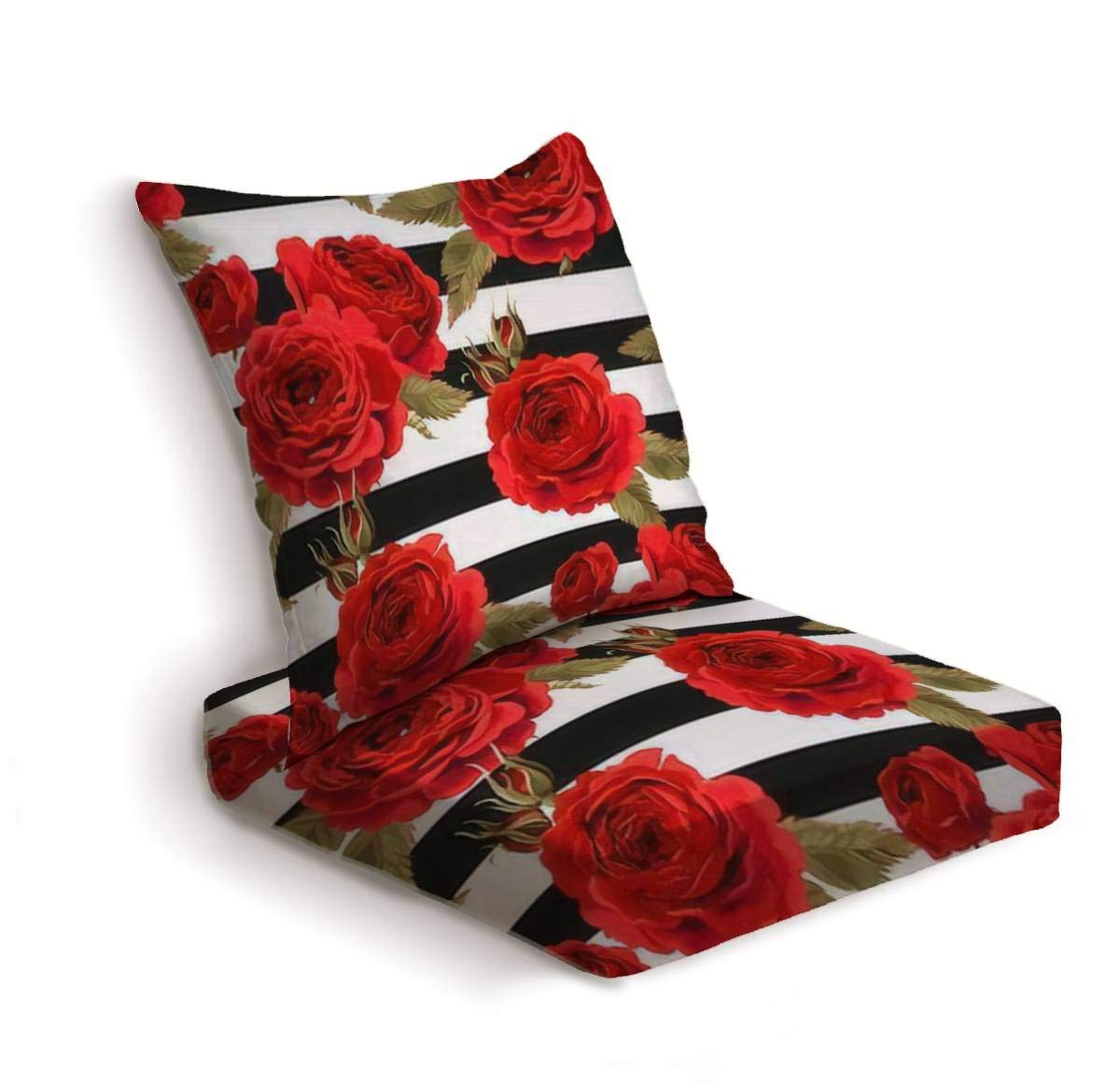 ONENPENRI 2-Piece Outdoor Deep Seat Cushion Set - Floral Rose Pattern Patio Furniture Replacement Cushions for Lounge Chairs, Conversation Sets - Waterproof & Durable for Backyard, Deck, Poolside Use