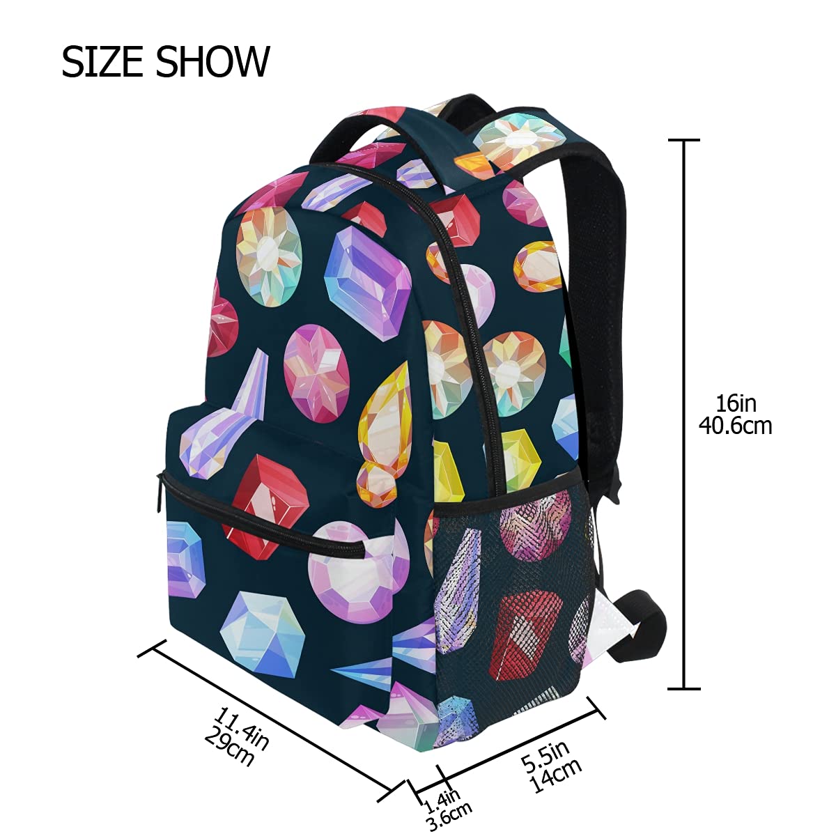 Stylish Gemstone Print Backpack - Durable Laptop Bag for School, Travel & Hiking | Water-Resistant Daypack for Women, Men & Teens | Perfect for Work, College & Outdoor Adventures