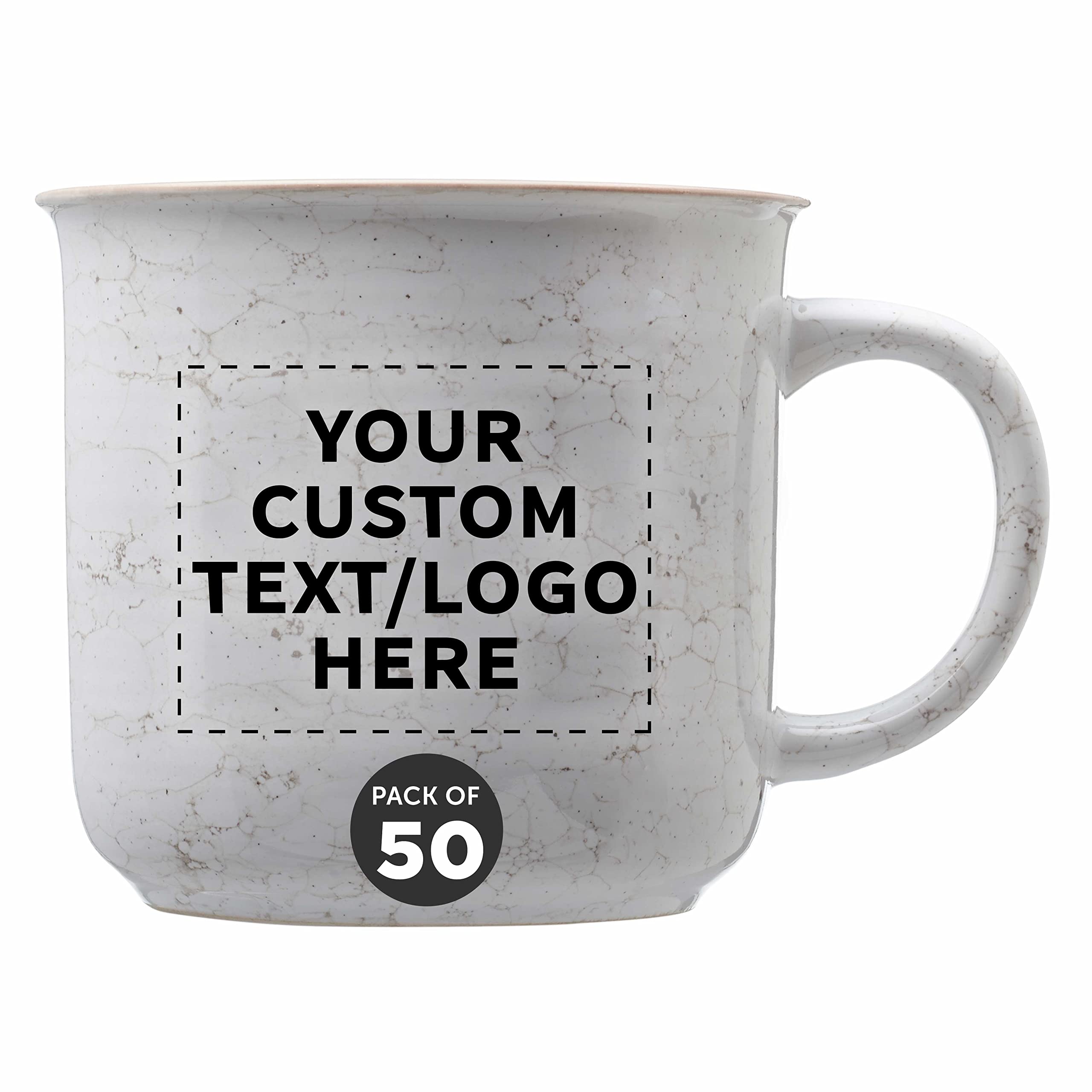 Custom Marble Campfire Coffee Mugs 13 oz (Set of 50) - Bulk Personalized Ceramic Mugs for Coffee, Tea, Espresso & Hot Cocoa - White - Perfect for Camping, Picnics & Outdoor Gatherings