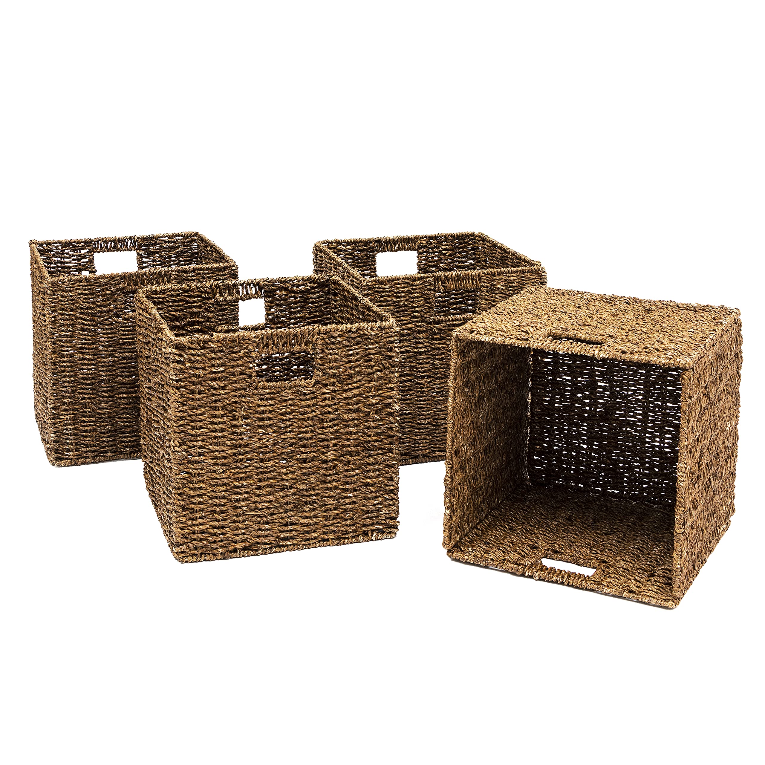 Foldable Storage Basket with Iron Wire Frame - Set of 4 by Trademark Innovations | Space-Saving Organizer for Home, Office, Closet & Laundry Room