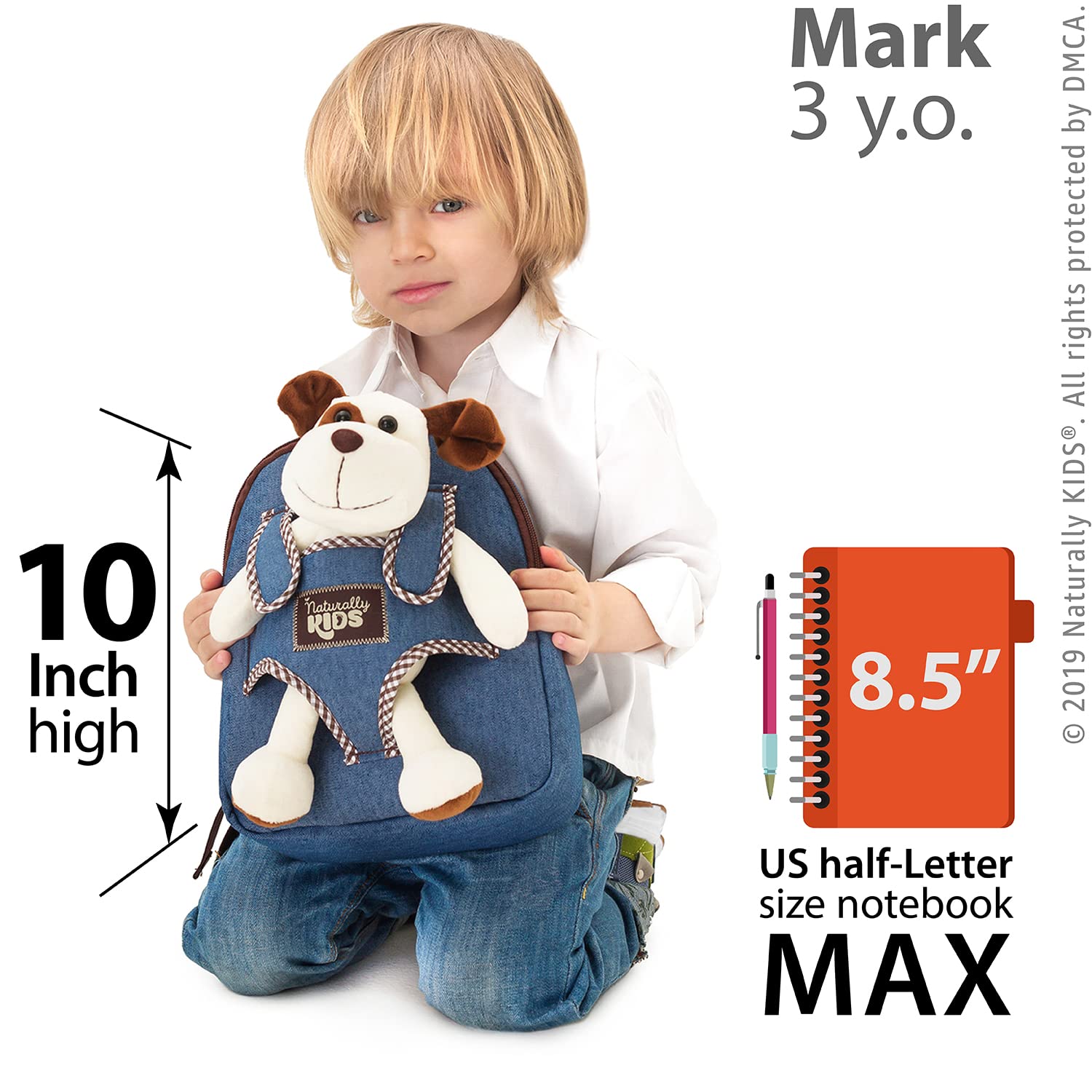 Naturally KIDS Dog Backpack - Cute Plush Dog Toy for Toddlers 2-5 Years Old | Perfect Gift for Boys & Girls | Great for Travel, Daycare & Pretend Play