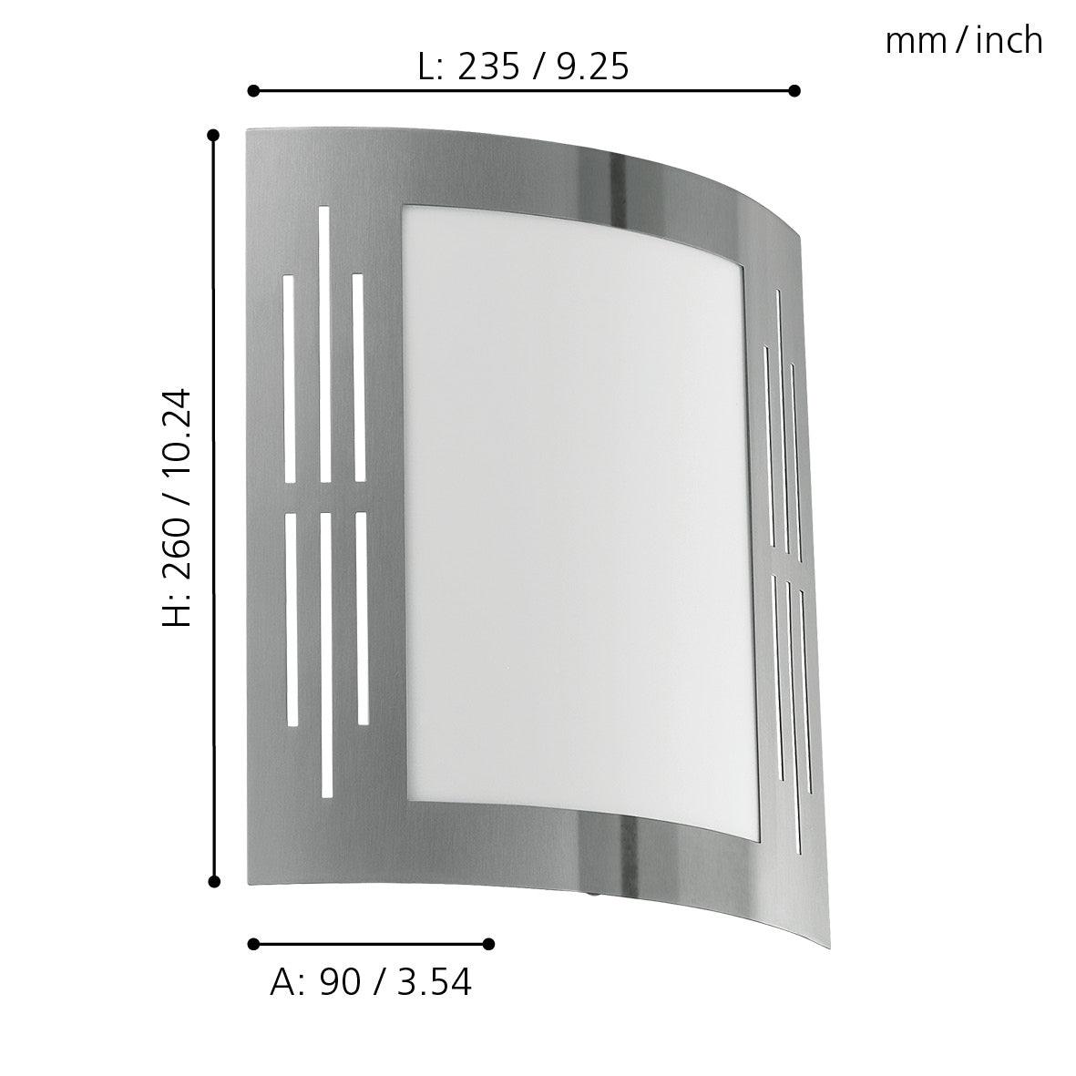 Eglo City IP44 Waterproof Stainless Steel Outdoor Wall Light - Modern Exterior Lighting for Patio, Garden, and Porch
