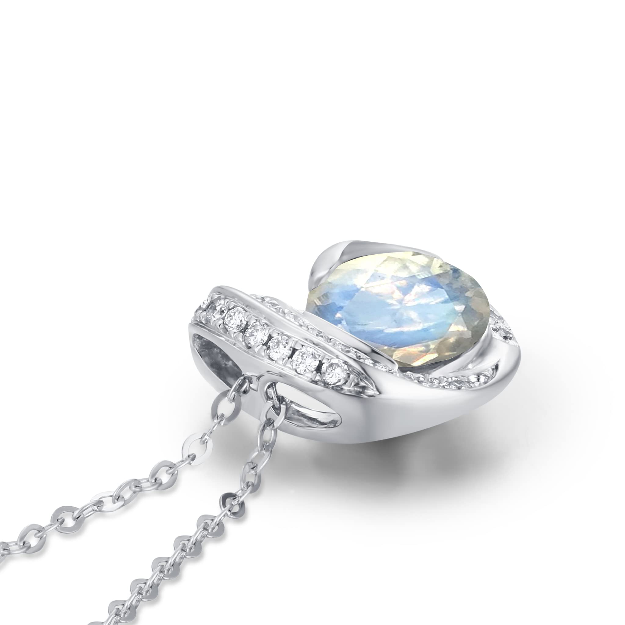 Rainbow Moonstone Diamond Necklace Pendant - Dainty Layering Chain Necklace - June Birthstone Jewelry - Minimalist Small Gold Necklace for Women - Perfect for Everyday Wear, Gift Giving & Special Occasions