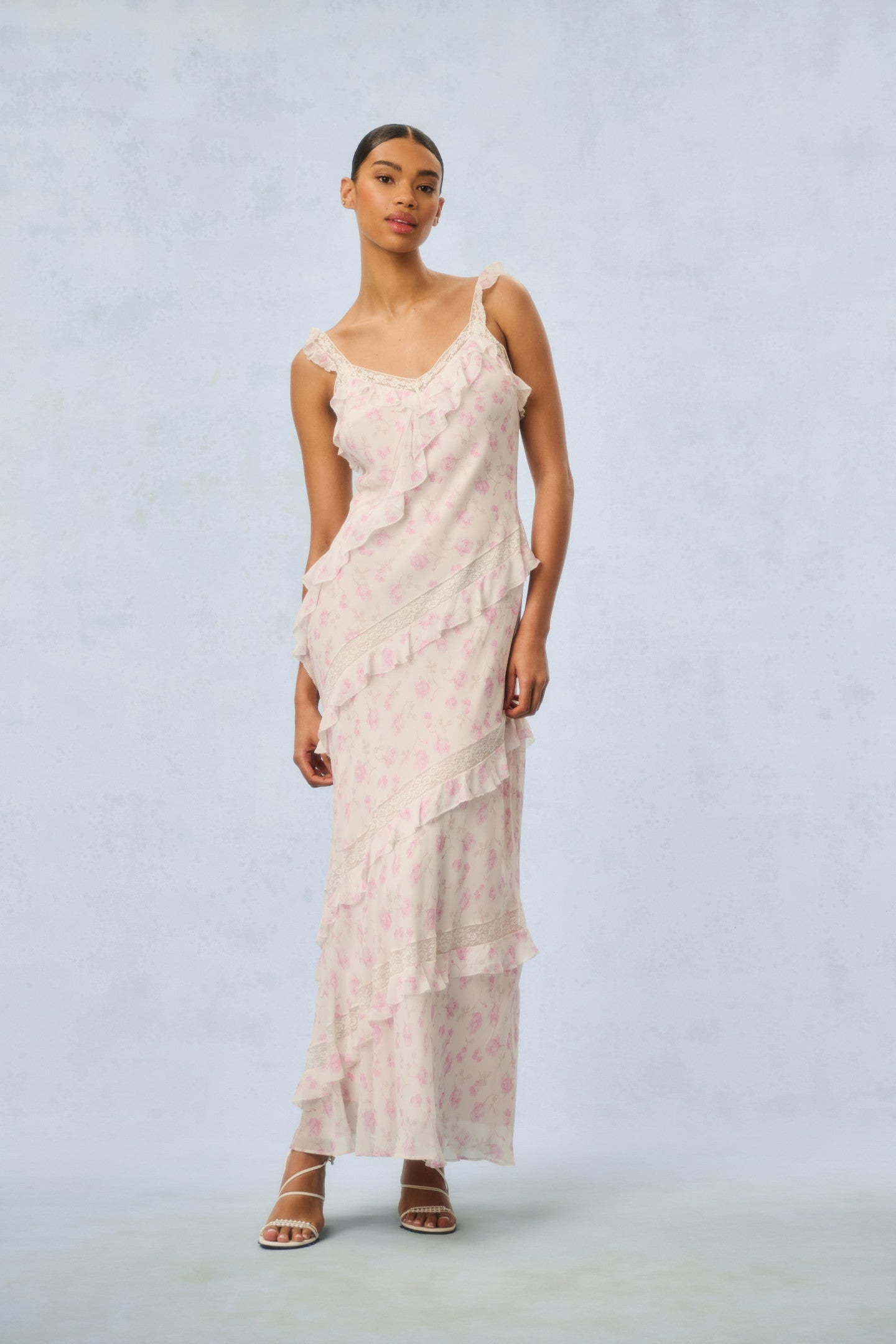 Radiance Fragrance Print Maxi Dress - STERLING DUSK | Flowy Summer Beach Dress for Women | Perfect for Vacations, Parties & Date Nights