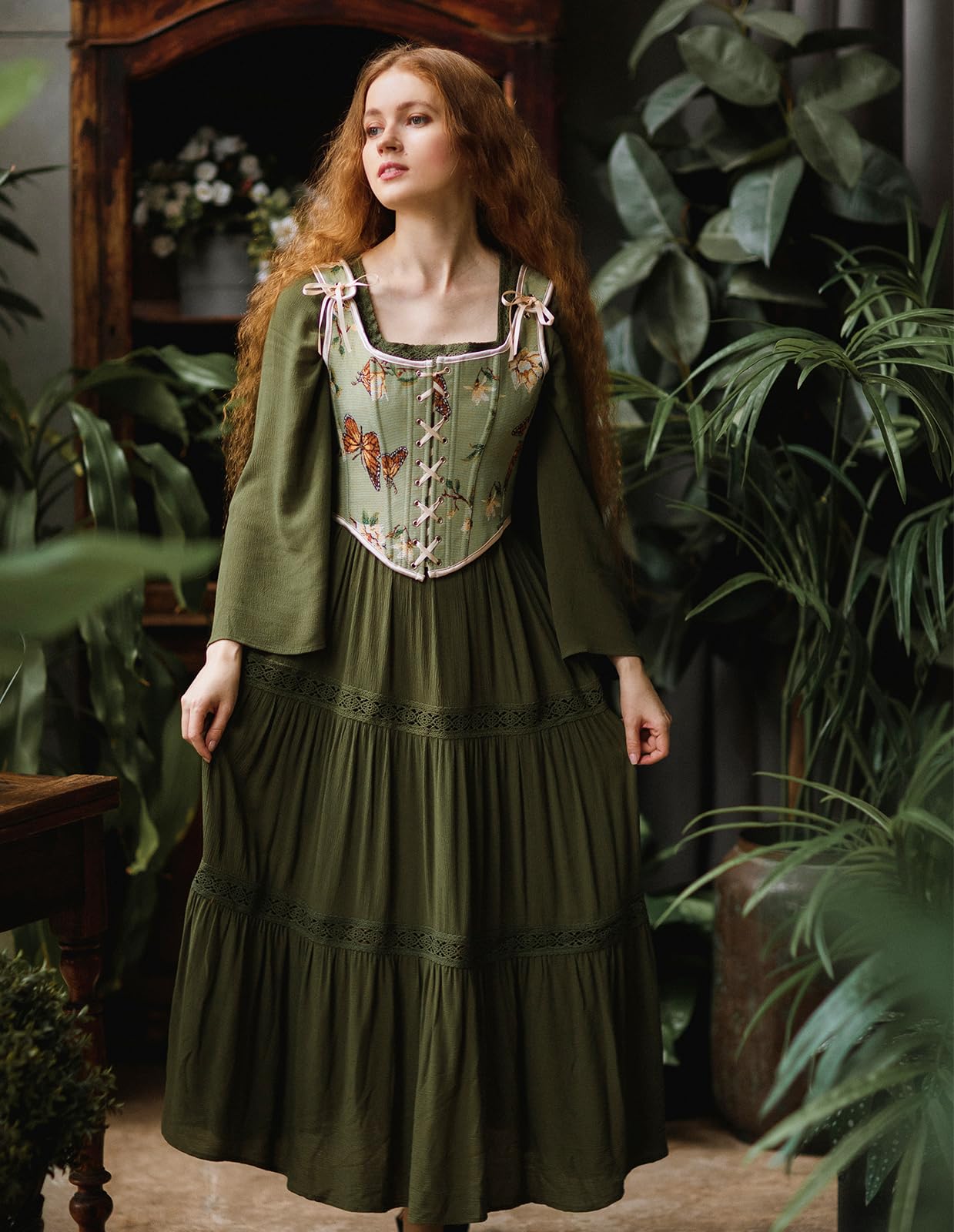 Scarlet Darkness Renaissance Dress for Women | Pirate Peasant Costume | Tiered Flowy Long Medieval Gown | Perfect for Renaissance Fairs, Halloween, Cosplay & Historical Reenactments