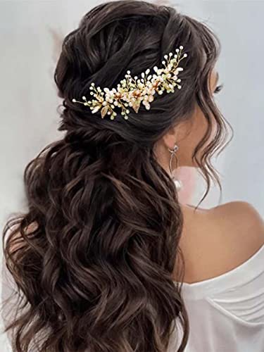 Casdre Green Rhinestone Wedding Headpiece - Gold Pearl Bridal Hair Accessories for Women & Girls | Perfect for Brides, Flower Girls & Special Occasions