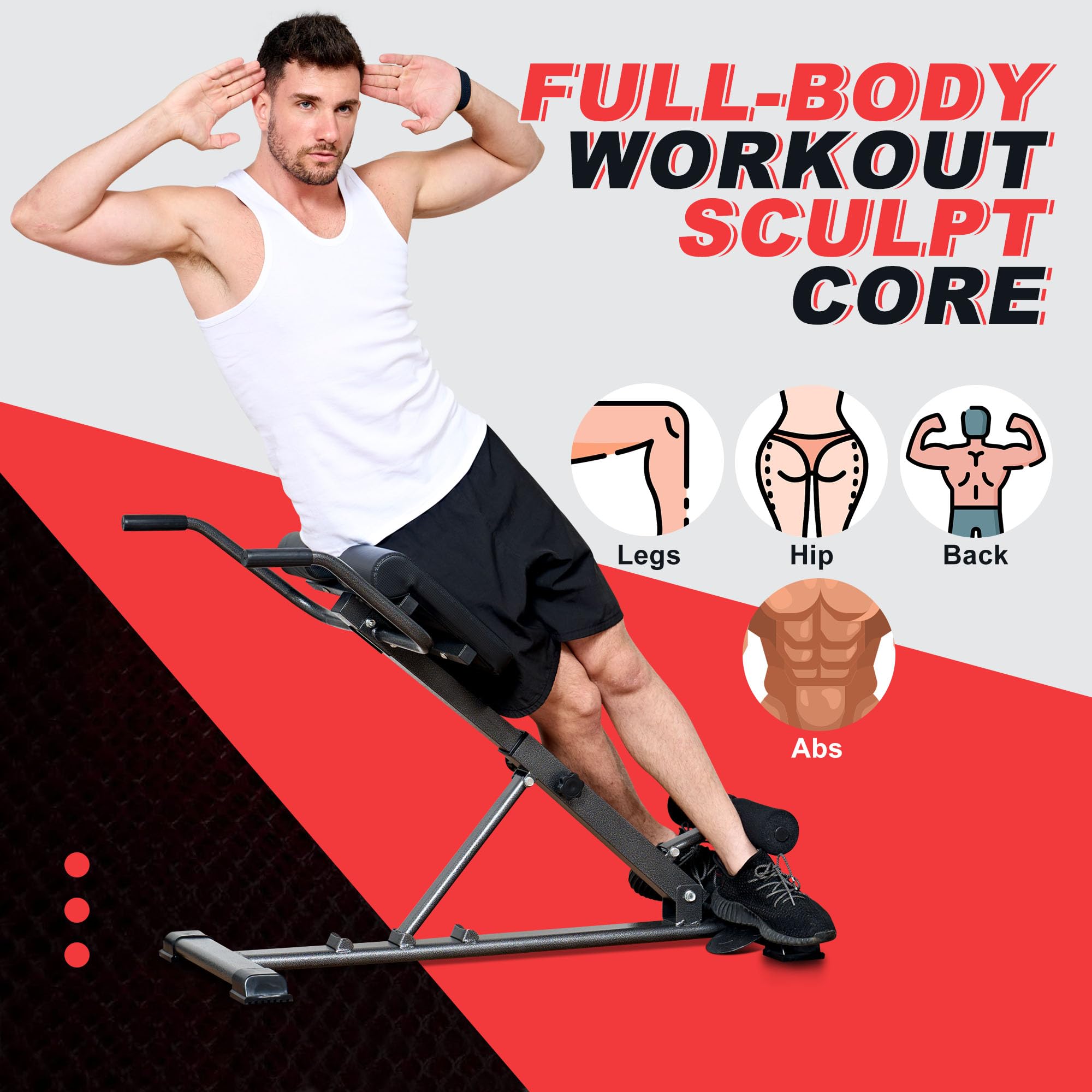 Soges Adjustable Roman Chair - Foldable Hyperextension Bench for Back & Ab Workouts, Full Body Strength Training Gym Equipment for Home - Perfect for Core Exercises, Sit-Ups & Fitness Routines