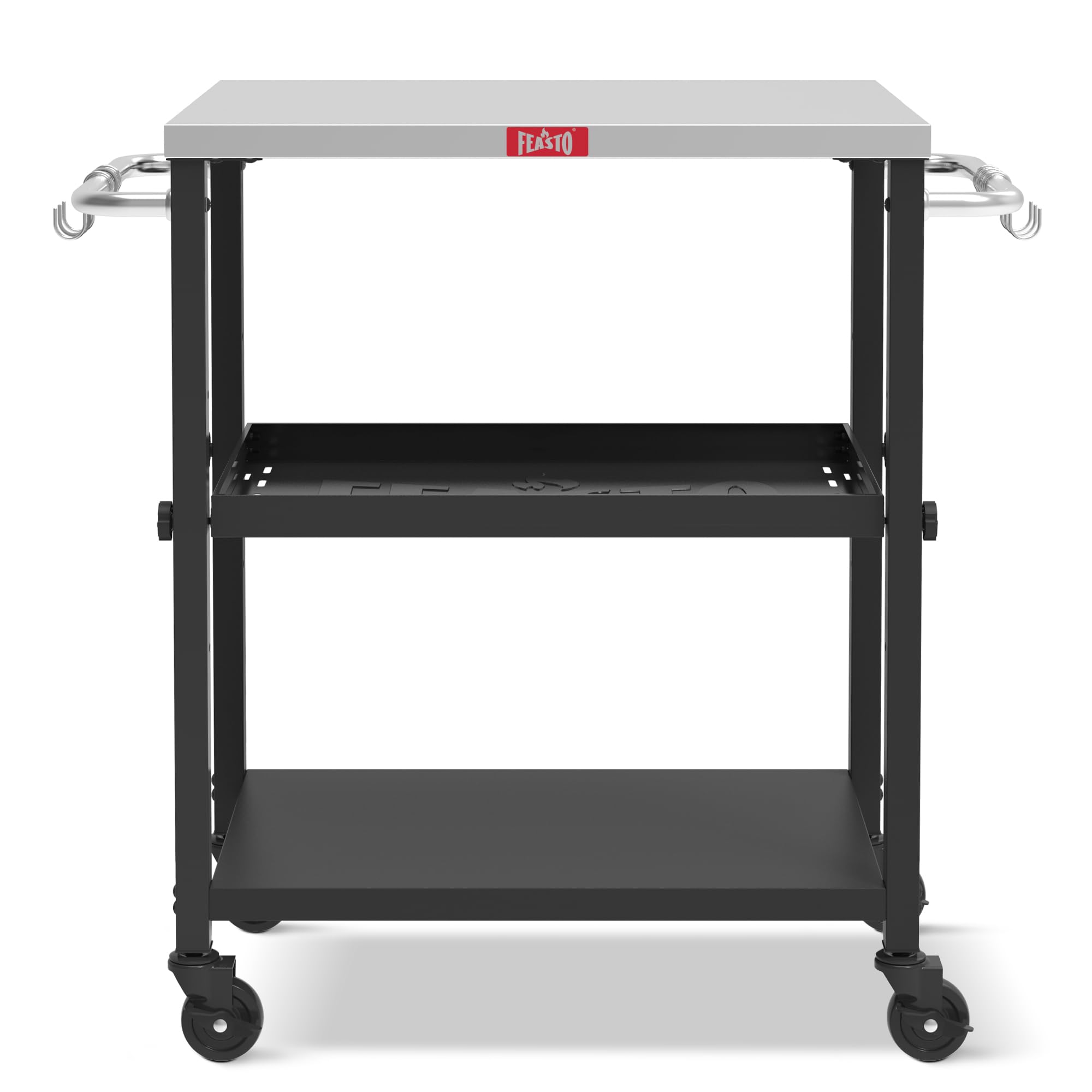 3-Tier Adjustable Grill Cart with Wheels - Stainless Steel Outdoor Pizza Oven Stand & BBQ Table (34
