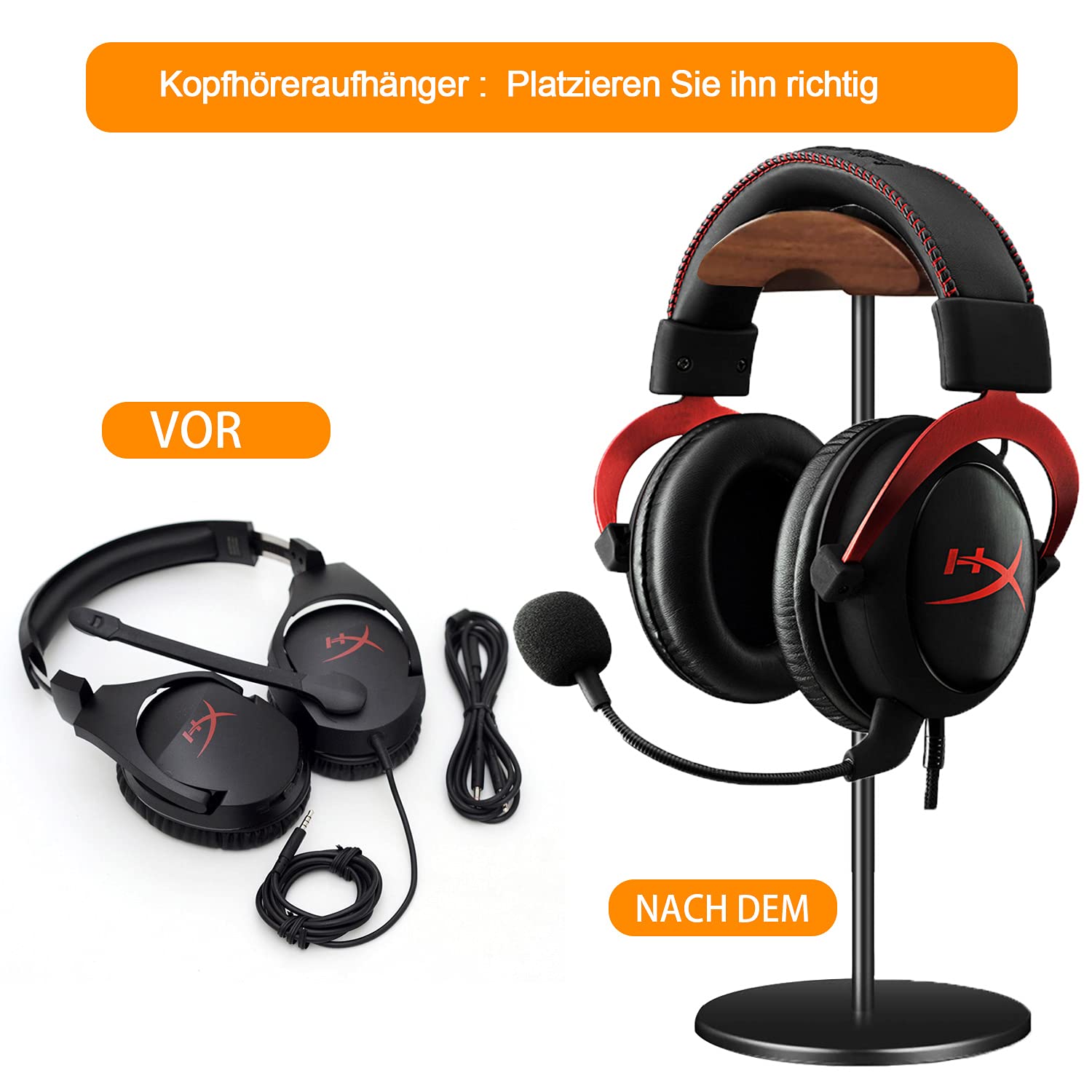 Premium Aluminum & Wood Gaming Headphone Stand with Heavy Base - Durable On-Ear Headset Holder for Gamers & Audiophiles - Perfect for Home Office, Gaming Setup & Studio Organization (Black)
