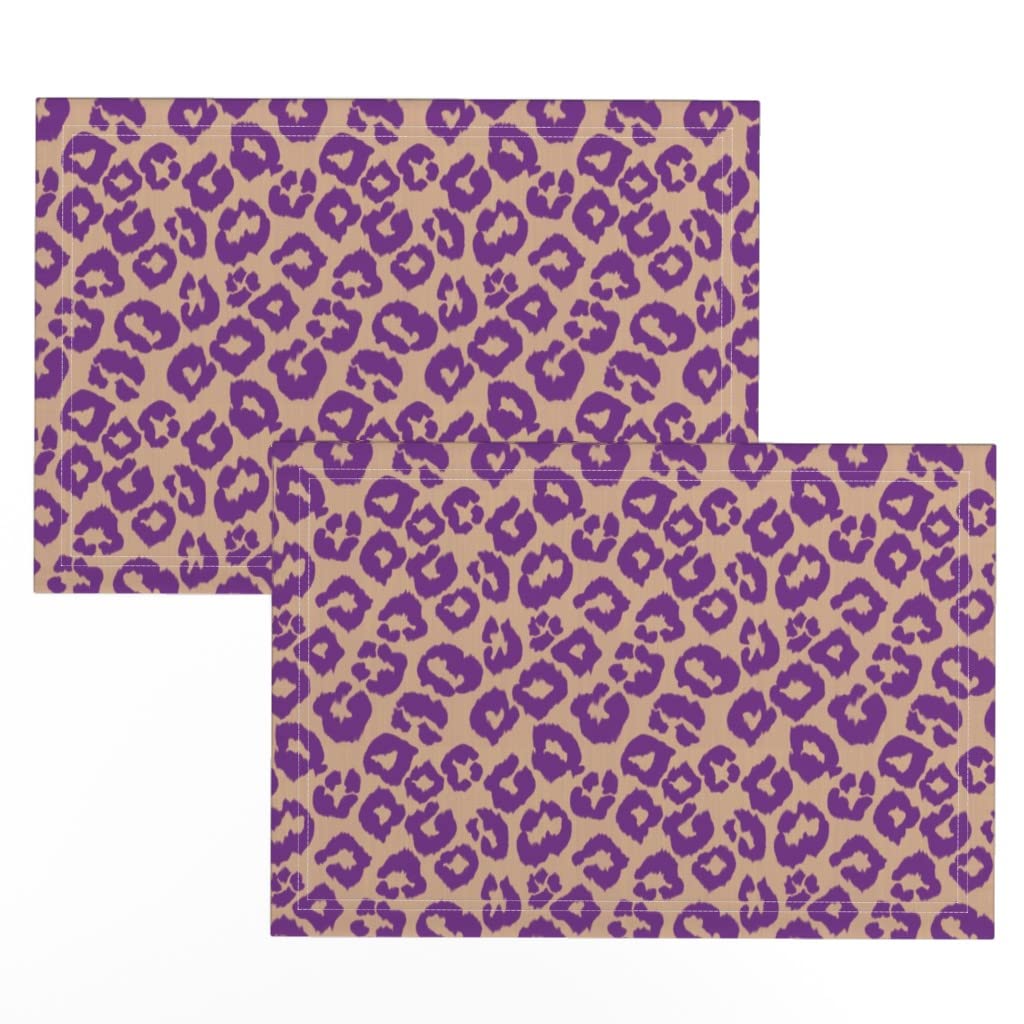 Premium Linen Cotton Canvas Placemats Set of 2 - Cheetah Ikat Abstract Animal Print Table Mats in Purple | Washable & Durable Dining Decor for Kitchen, Restaurant, or Party Use