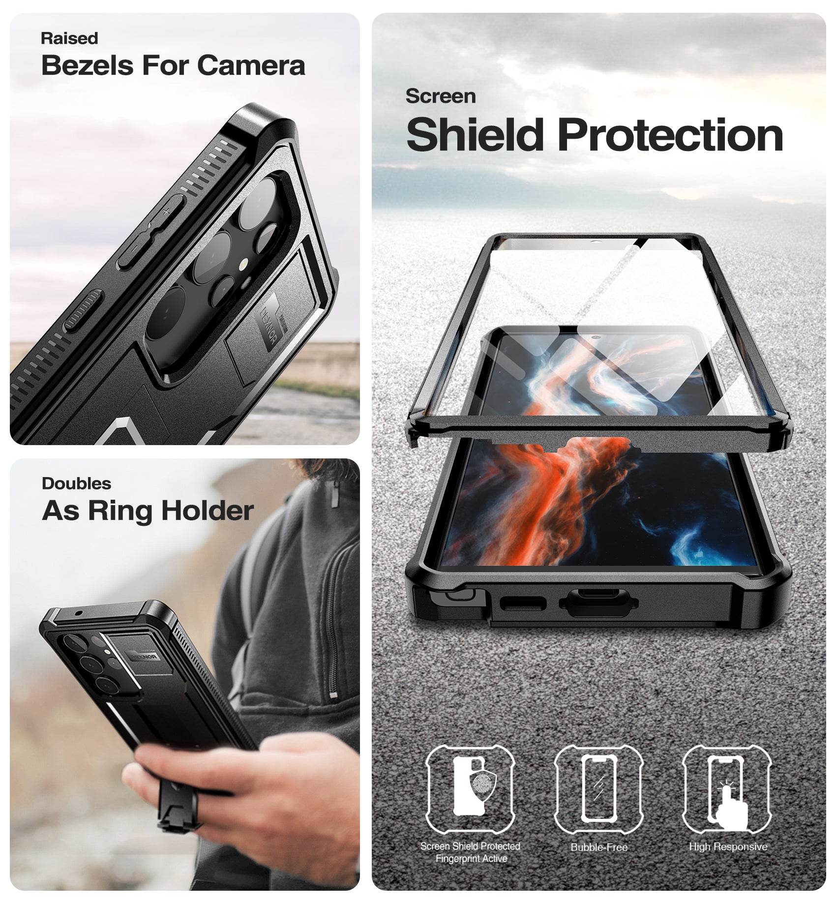 Dexnor Heavy Duty Shockproof Case for Samsung Galaxy S23 Ultra with Built-in Screen Protector, Full Body Bumper & Kickstand - Perfect for Outdoor Activities, Work, and Travel Protection
