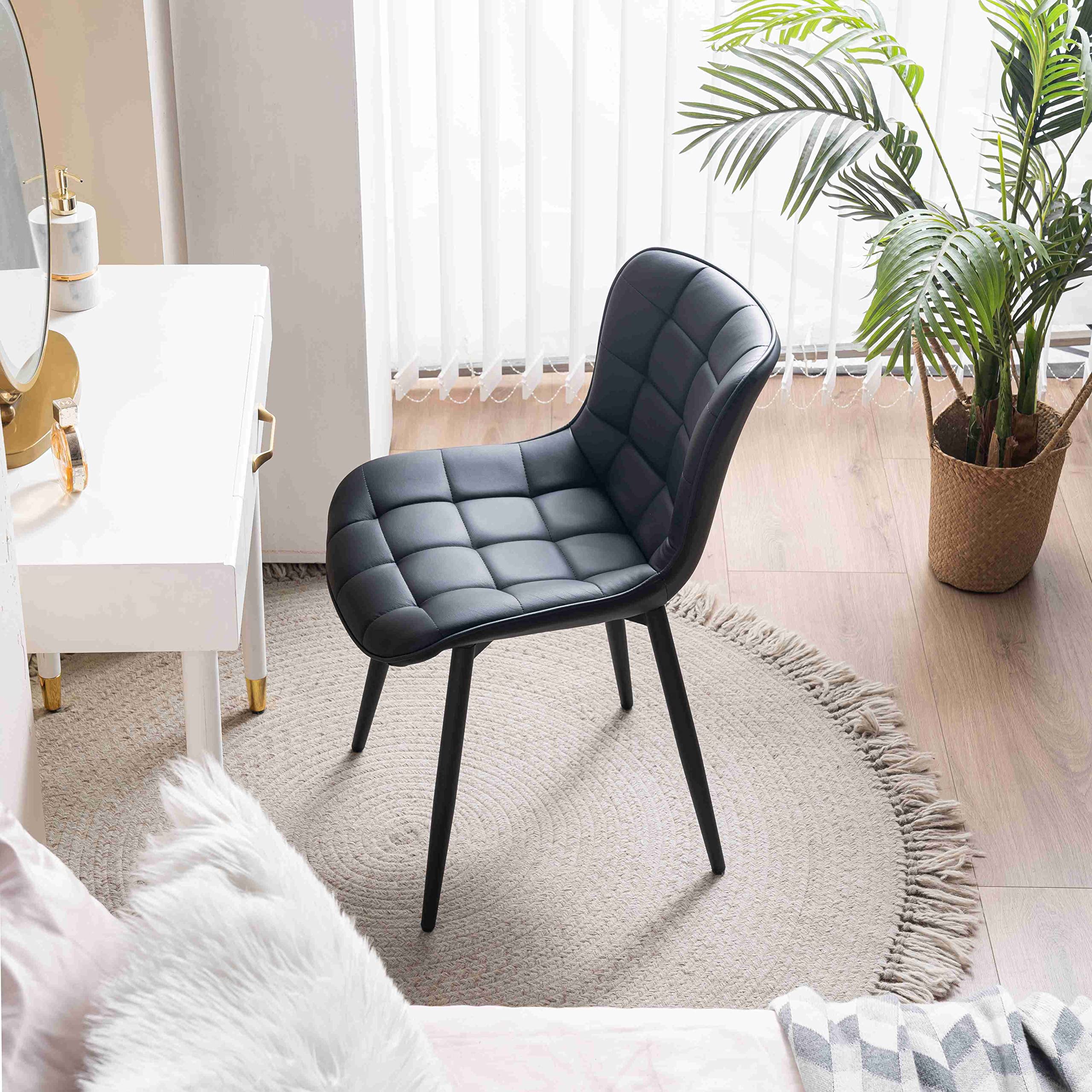 YOUTASTE Set of 2 Black Faux Leather Dining Chairs - Mid Century Modern Upholstered Armless Kitchen & Dining Room Chairs - Perfect for Home, Restaurant, and Office Use