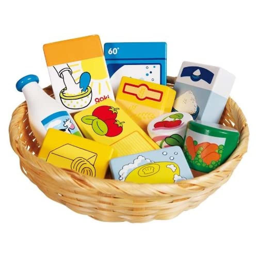 Goki Wooden Play Food & Household Toy Set - Pretend Play Kitchen Accessories for Kids - Perfect for Role Play, Learning & Imaginative Fun