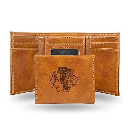 Chicago Blackhawks Laser Engraved Tri-Fold Wallet - Premium Brown Leather NHL Fan Wallet for Men | Perfect for Game Day, Travel & Everyday Use