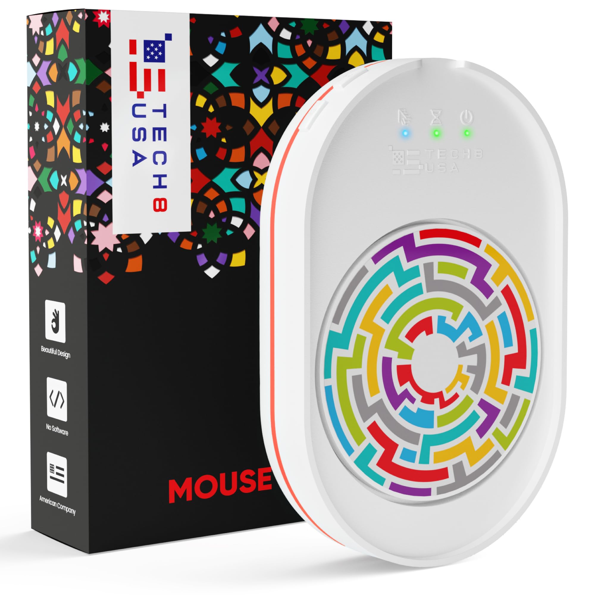 Tech8 USA Mouse Mover Device - Undetectable Mouse Jiggler for Laptops & PC, No Software Needed, Random Movement Technology, Patented Design (Made in USA) - Perfect for Remote Work, Online Meetings & Keeping Computer Active - 3D Hologram Glass Edition