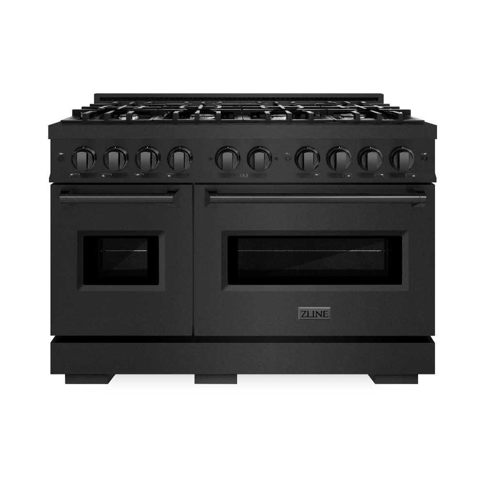 ZLINE 48 Inch 6.7 Cubic Feet Classic Double Oven Dual Fuel Range with 8 Burner Gas Cooktop in Black Stainless Steel (CDRB 48) - Perfect for Large Family Kitchens & Professional Style Cooking