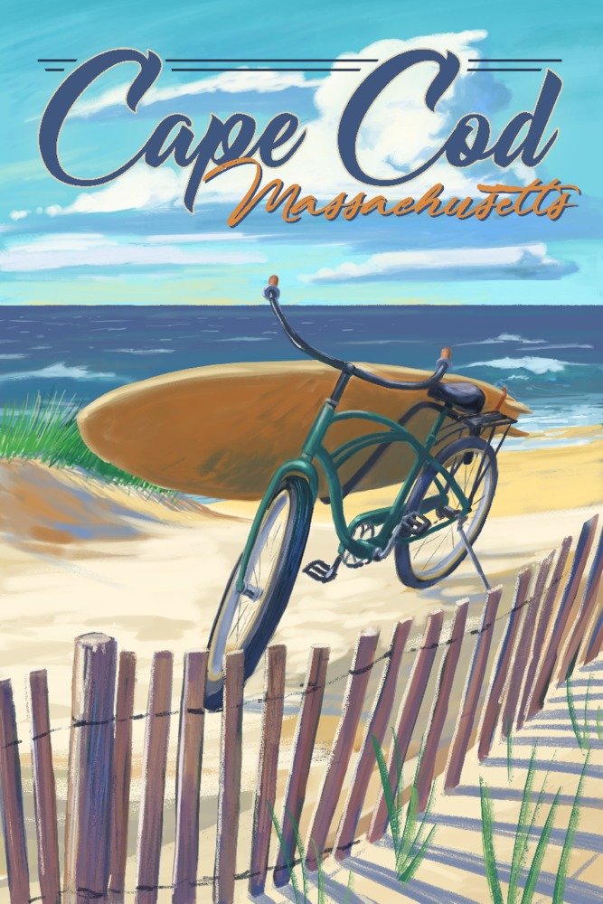 Signed 24x36 Cape Cod Massachusetts Beach Cruiser Art Print - Coastal Wall Decor Poster for Living Room, Bedroom & Office