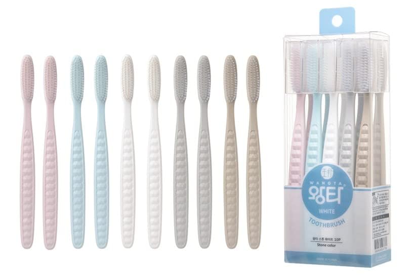 Wangta Soft Toothbrush 10 Pack (Stone White) – Ultra Gentle Bristles for Sensitive Teeth & Gums | Efficient Plaque Removal | Perfect for Travel, Home & Office Use | Eco-Friendly Manual Toothbrush
