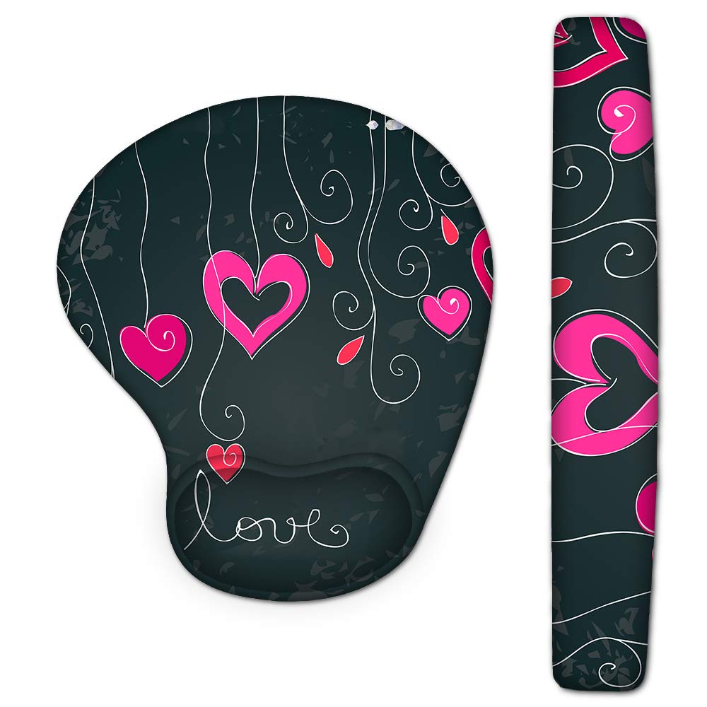 Ergonomic Keyboard and Mouse Wrist Rest Set - Premium Memory Foam Support for Pain Relief - Comfortable & Lightweight Wrist Pad for Office, Gaming & Typing - Ideal for Computer Users, Programmers & Gamers (Hearts Design)