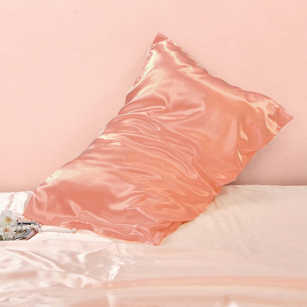 2 Pack Silky Soft Satin Toddler Pillowcases 14x20 Inches - Breathable Envelope Style Travel & Baby Pillow Covers (Jade Pink) for Airplane, Car Seat & Nursery