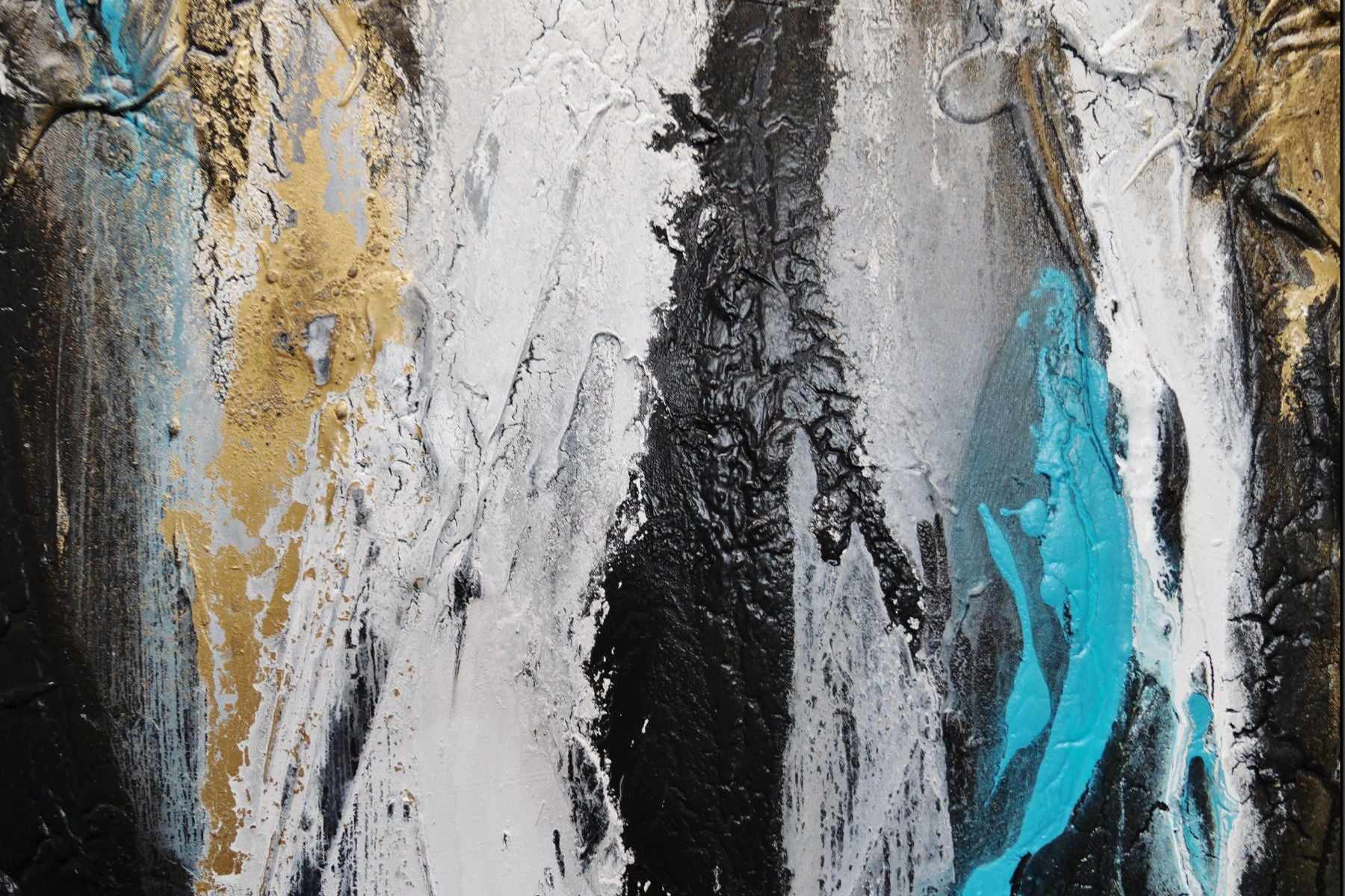 Golden Teal 190cm x 100cm Black Teal Gold Textured Abstract Canvas Wall Art - Modern Home Decor for Living Room, Bedroom, Office