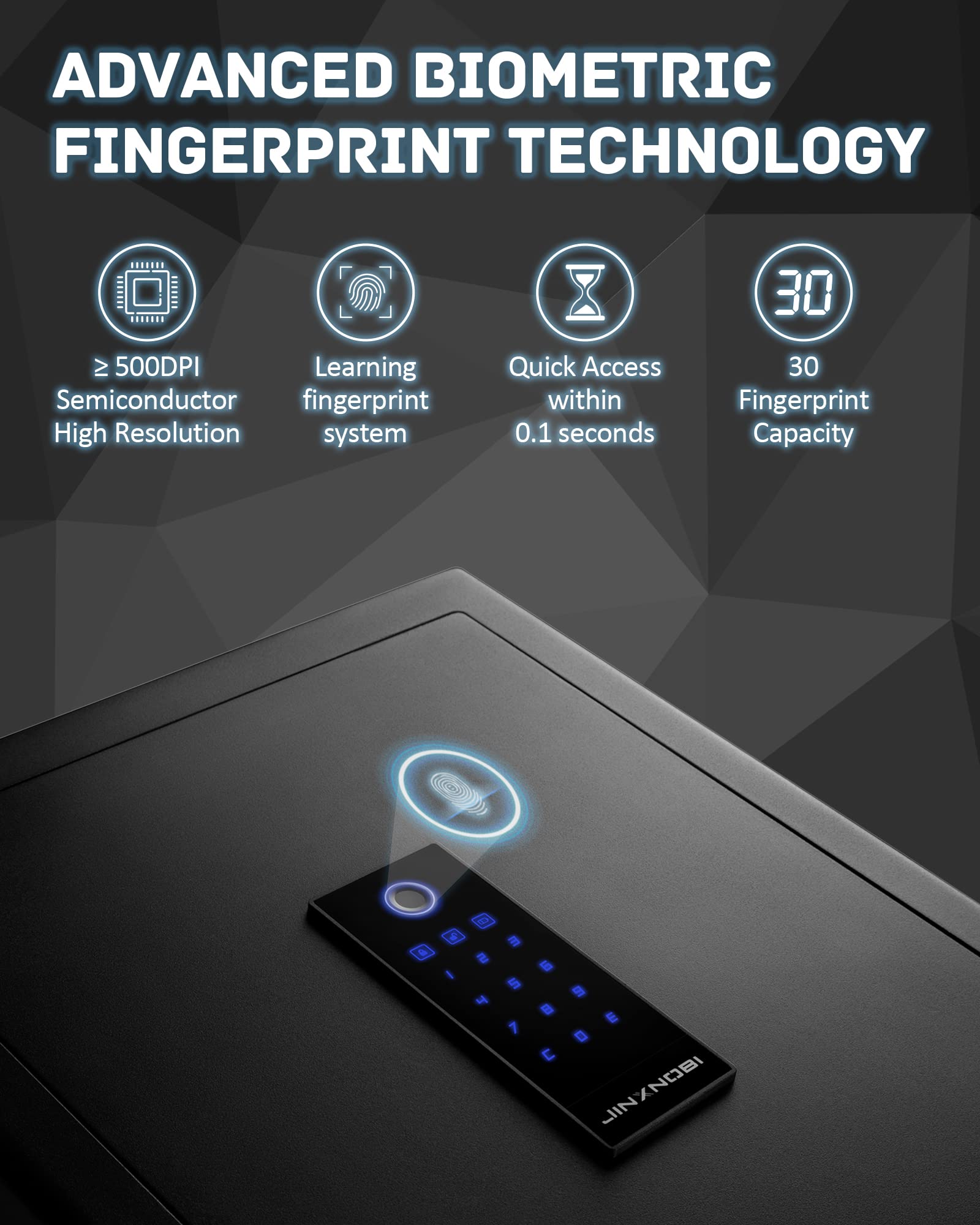 2.63 Cubic Feet Biometric Fingerprint Safe Box - Fireproof & Waterproof Security Safe with Smart Touch Lock for Home, Office, Hotel - Includes 5-Gun Rack for Pistols Storage - Perfect for Valuables, Documents & Firearm Protection