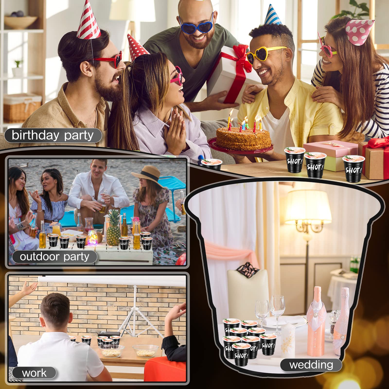 200-Pack 2 oz Disposable Plastic Shot Glasses - Black Party Cups for Birthday, Bachelorette, Holiday & Events - Perfect for Drinking, Serving Snacks, Condiments & Tastings - Ideal for Bars, Catering & Home Entertaining