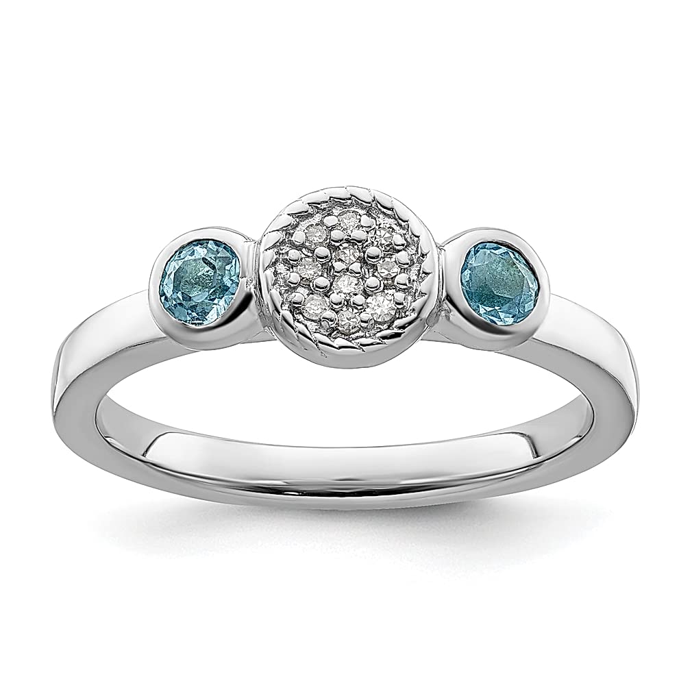 925 Sterling Silver Round Blue Topaz & Diamond Stackable Ring - December Birthstone Jewelry for Women, Elegant Gift for Her - Perfect for Anniversaries, Birthdays & Special Occasions
