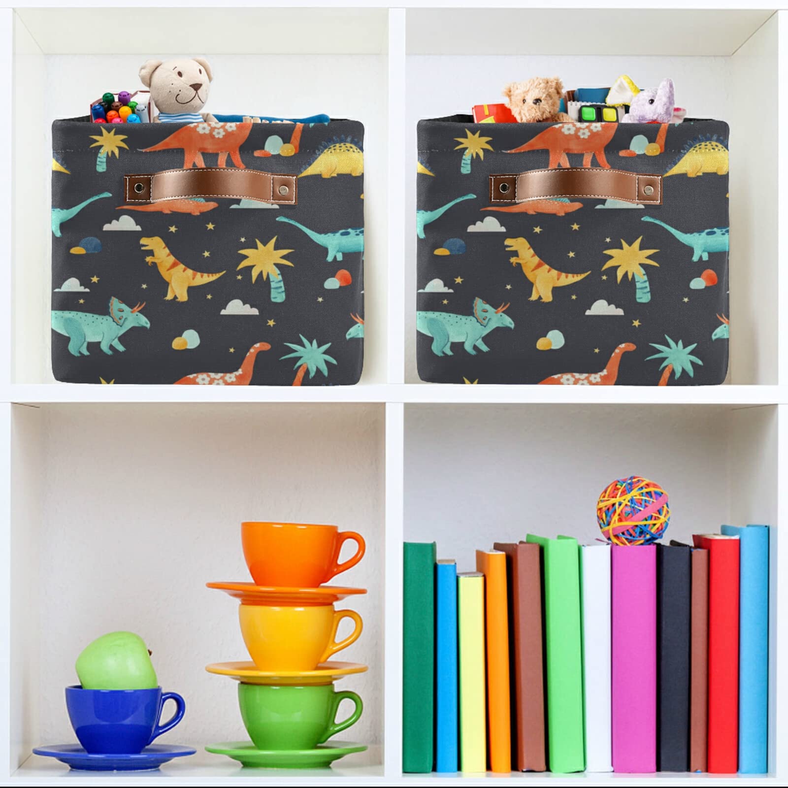 ALAZA Waterproof Dinosaur Toy Storage Basket - Set of 2 Cute Nursery Organizer Bins (14.2x10.2x8.3 Inches) for Baby Shower Gifts, Kids Room Decor & Playroom Organization - RB432