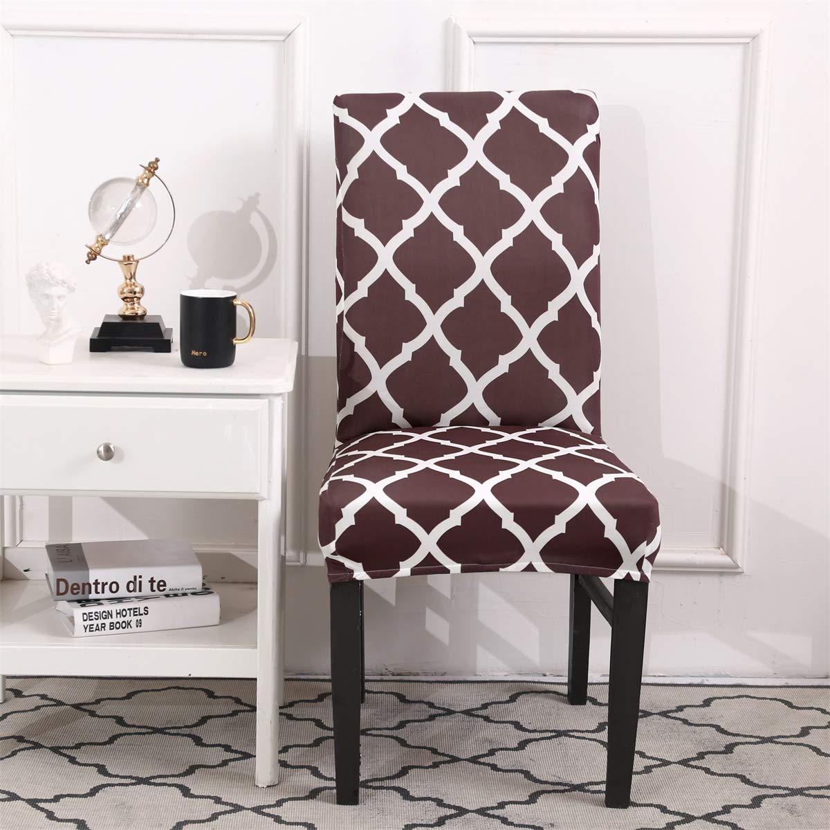 TOPCHANCES 6-Pack Stretch Elastic Spandex Chair Covers - Removable Slipcovers for Dining Chairs, Geometric Pattern Protective Seat Covers for Weddings, Banquets, Hotels (Dark Blue) - Perfect for Home, Office, and Event Decor