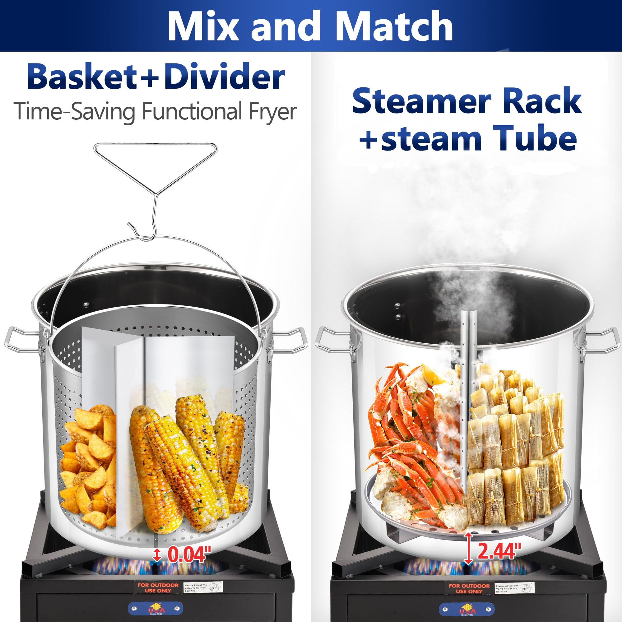 84-QT Stainless Steel Seafood Boiling Pot with Basket & Steamer Rack - Large Crawfish Crab Lobster Shrimp Cooker for Outdoor Cooking, Tamales Steamer (20 Gallon) - Perfect for Backyard Parties, Camping & Commercial Kitchens