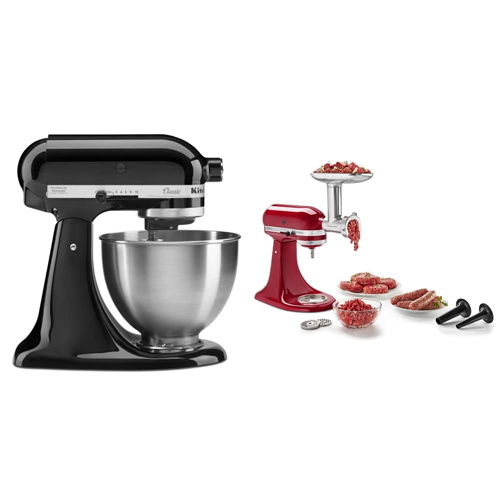 KitchenAid Classic Series 4.5-Quart Tilt-Head Stand Mixer with Metal Food Grinder Attachment | Powerful Baking & Cooking Appliance for Home Bakers | Perfect for Dough, Cookies, Cakes & Meat Grinding