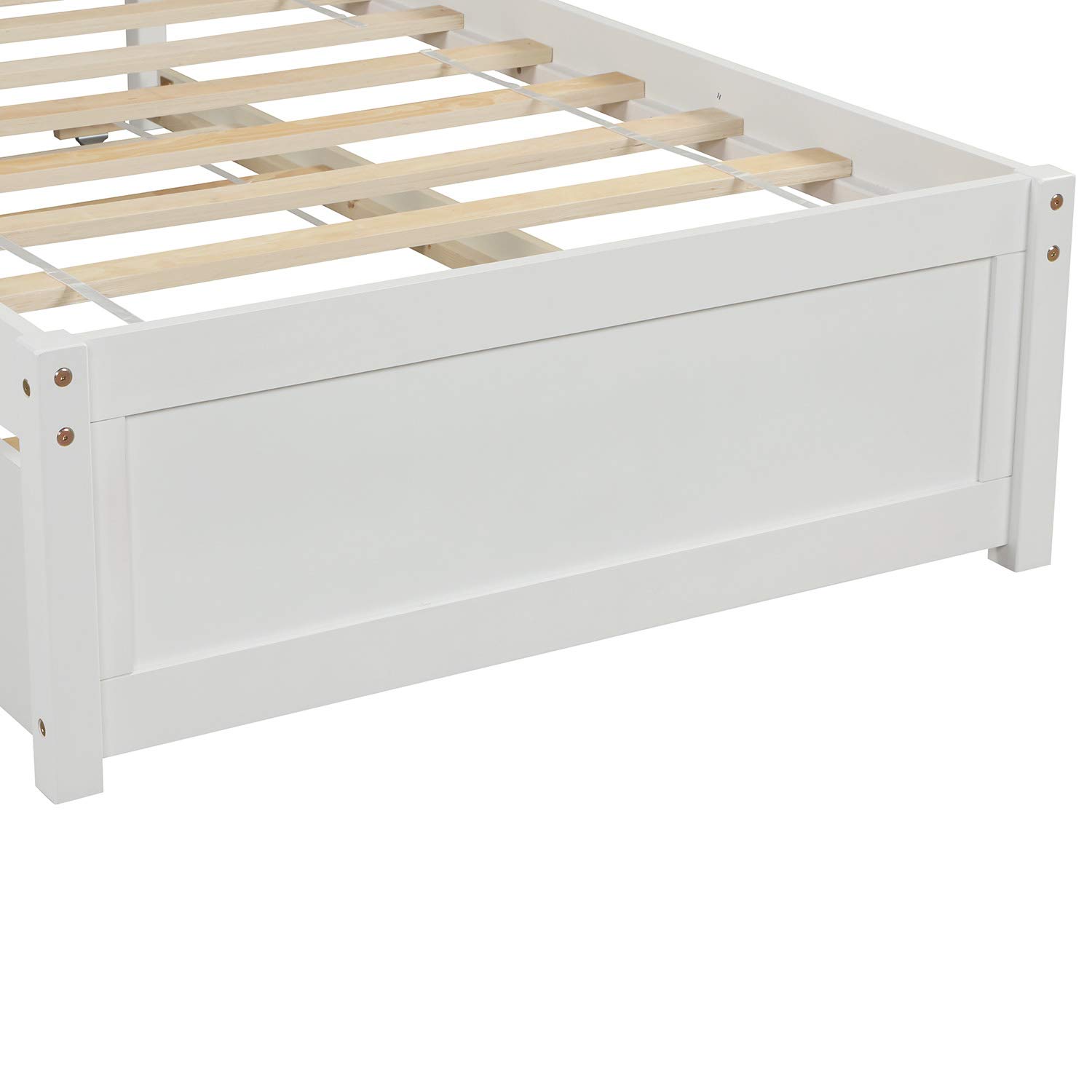 Merax Twin Size Platform Bed Frame with Trundle - Wooden Headboard, No Box Spring Required, White - Perfect for Kids' Rooms, Guest Beds & Small Spaces