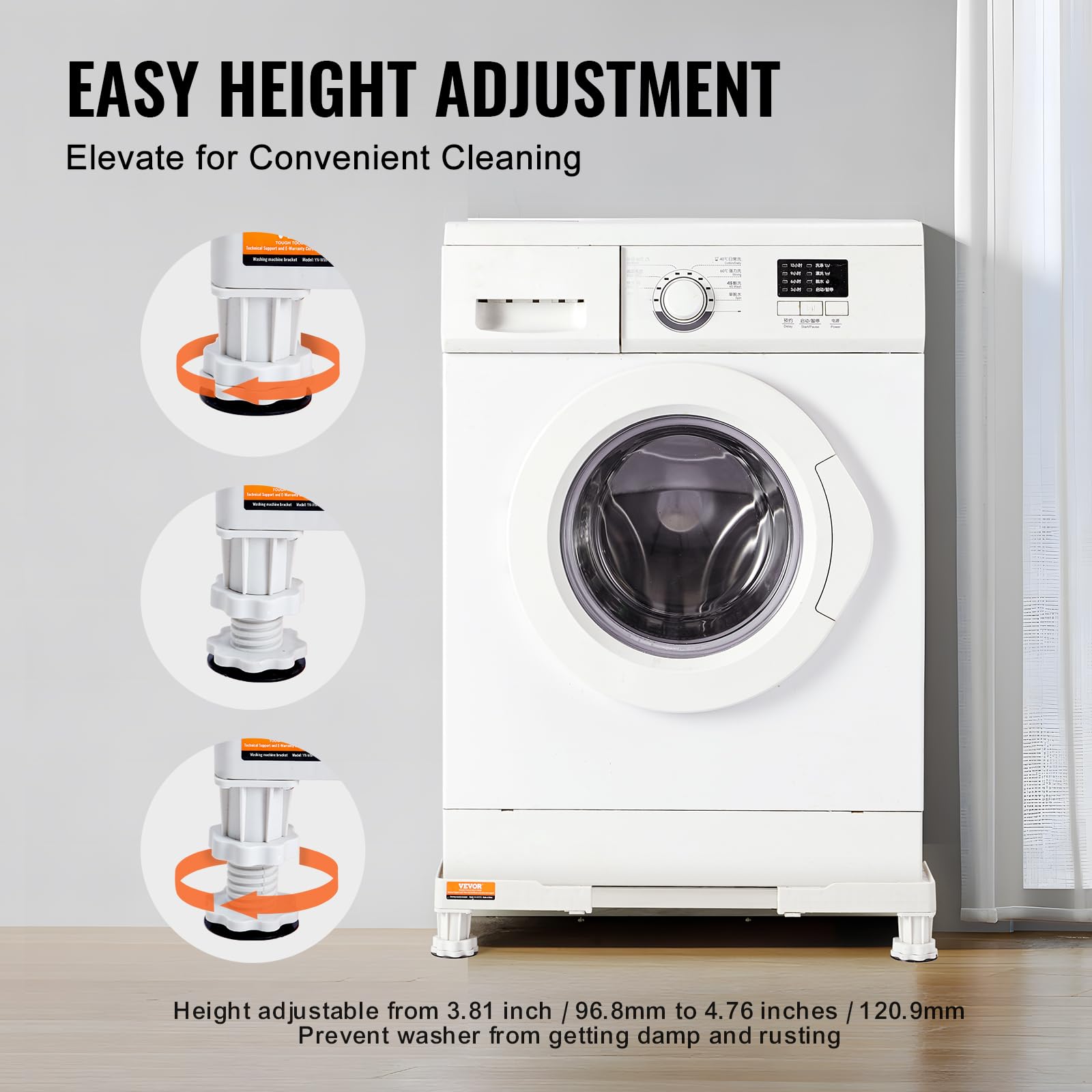 VEVOR Adjustable Universal Appliance Stand - Mini Fridge Riser with 4 Strong Feet, Washer Dryer Pedestal Base (15