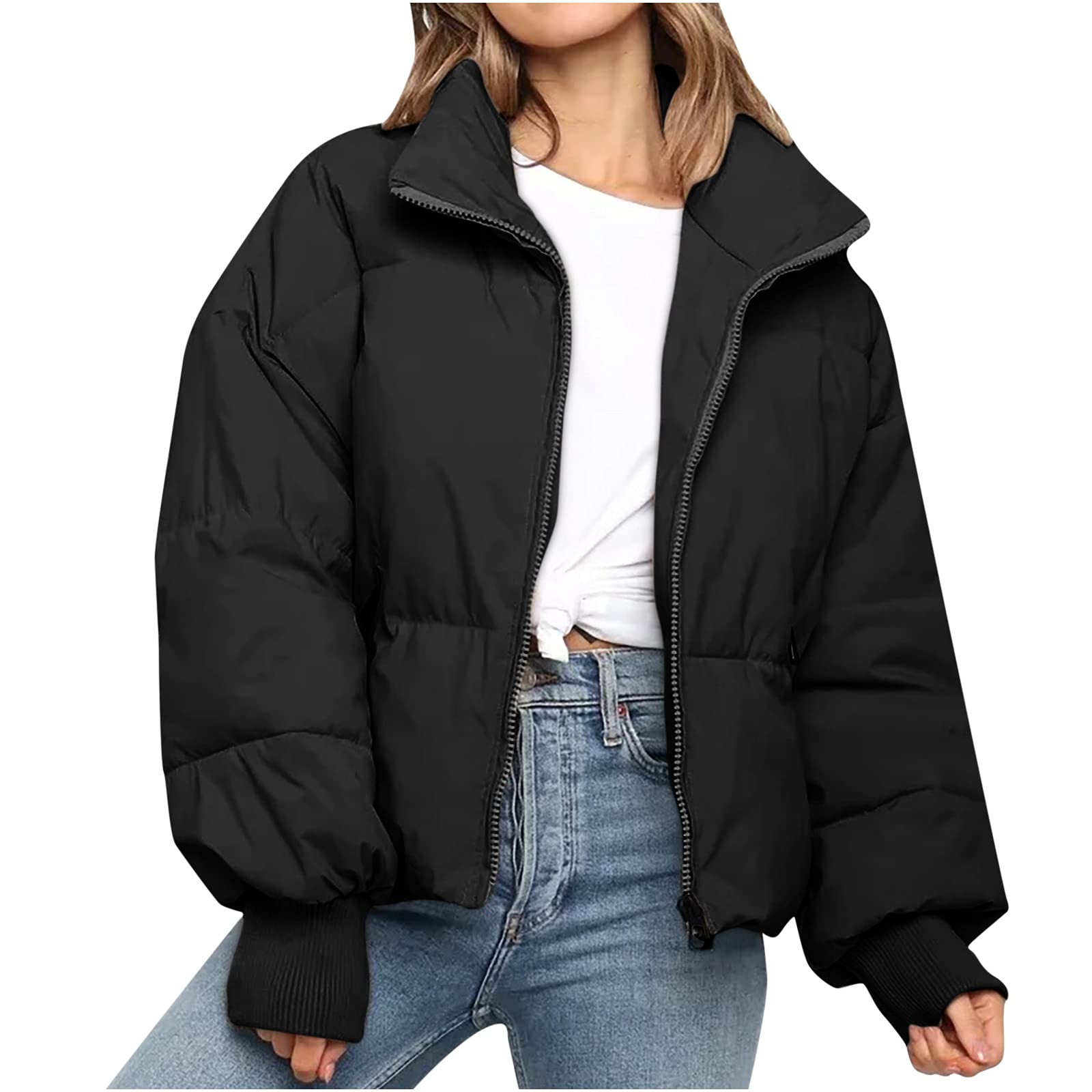 Women's Warm Fleece Jacket with Zipper - Long Sleeve Down Padded Winter Coat for Women - Cozy Cardigan Top for Cold Weather, Outdoor Activities & Casual Wear