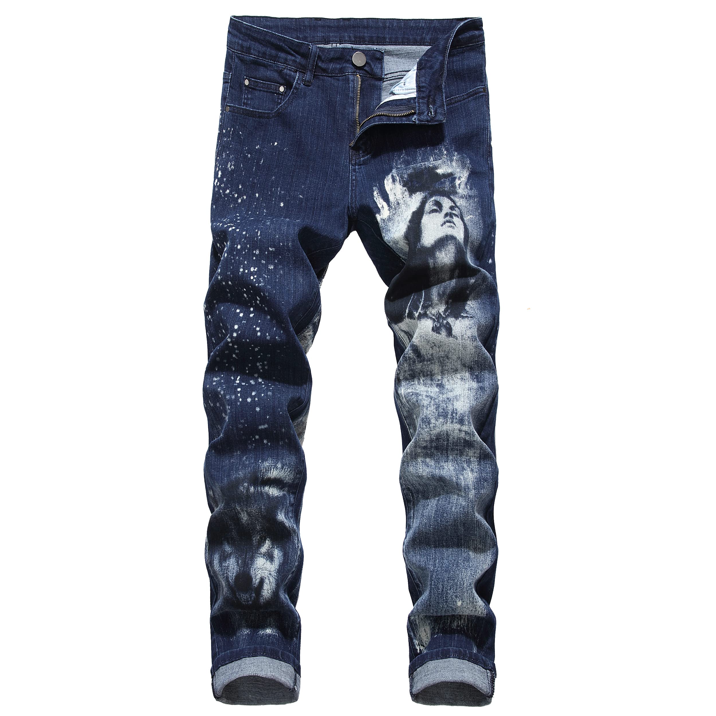 BULUWIE Men's Slim Stretch Jeans - Comfortable Printed Fashion Denim Pants for Casual Wear & Night Out | Trendy Skinny Fit Jeans for Men