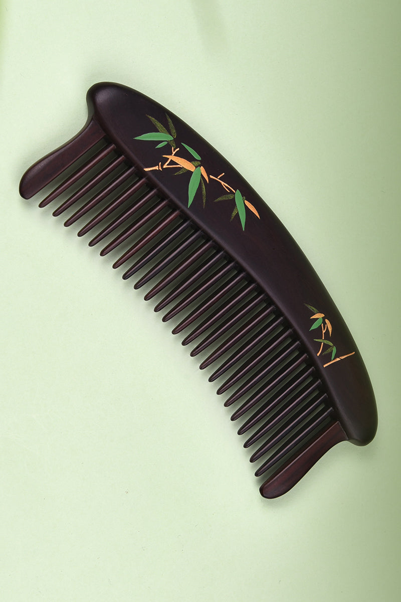 Premium Ebony Wood Comb with Bamboo Pattern - Natural Hair Detangler & Styling Tool for Men & Women - Perfect for Daily Hair Care, Travel & Grooming